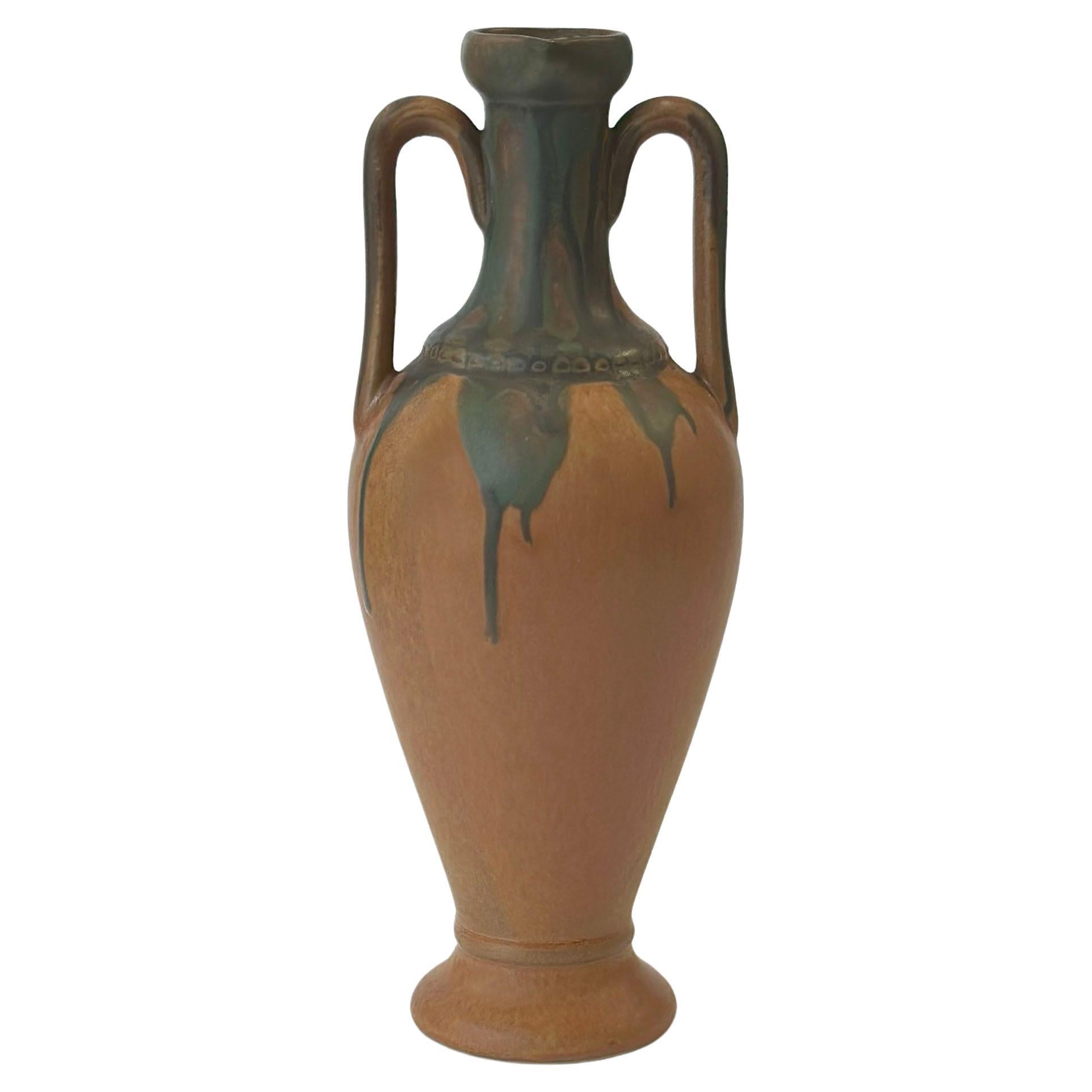 Art Nouveau Style Double Handled Pottery Vessel by Denbac, France circa 1947 For Sale
