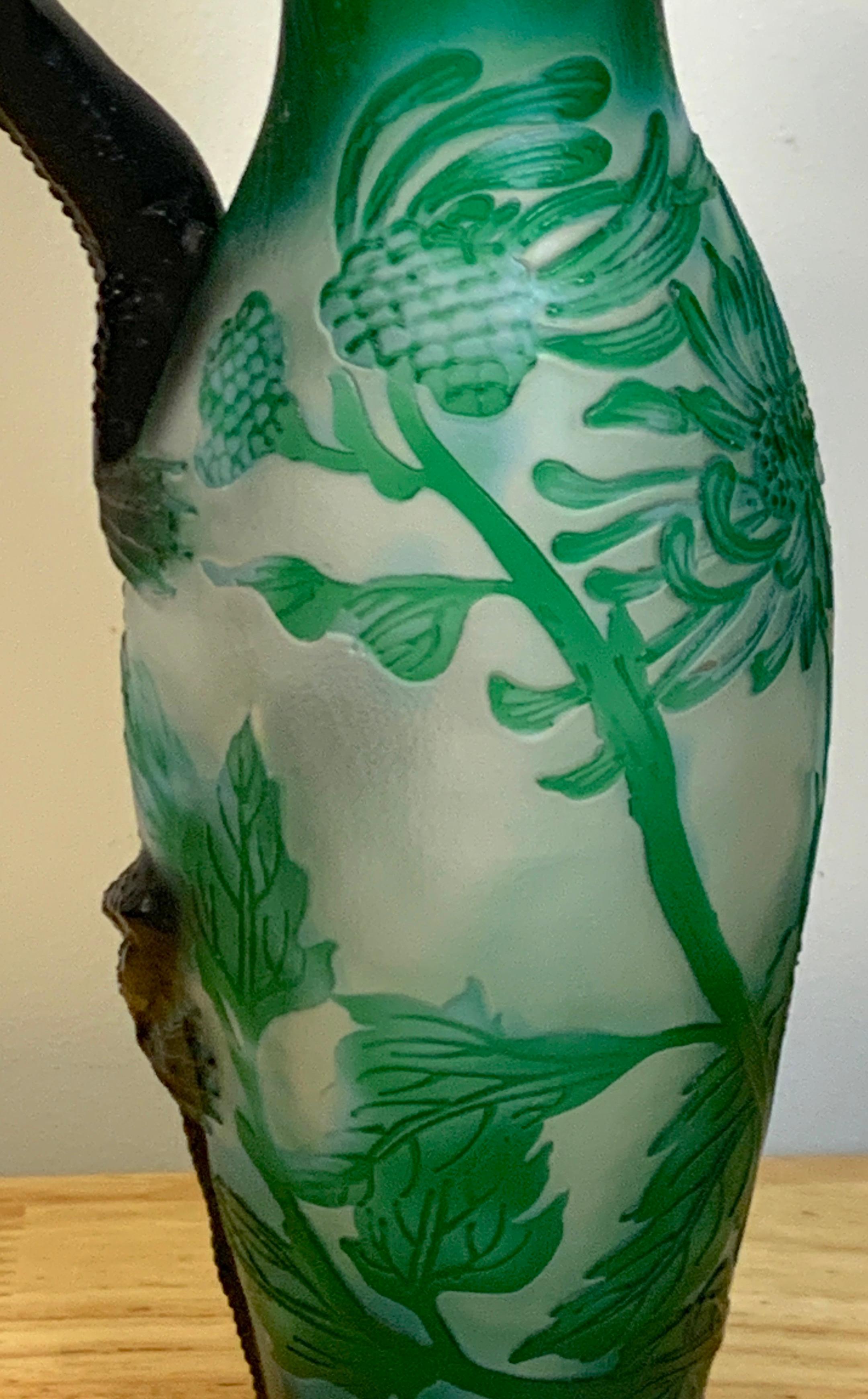 Art Nouveau Style Dragon Motif Cameo Glass Ewer/Vase, After Emile Gallé 3