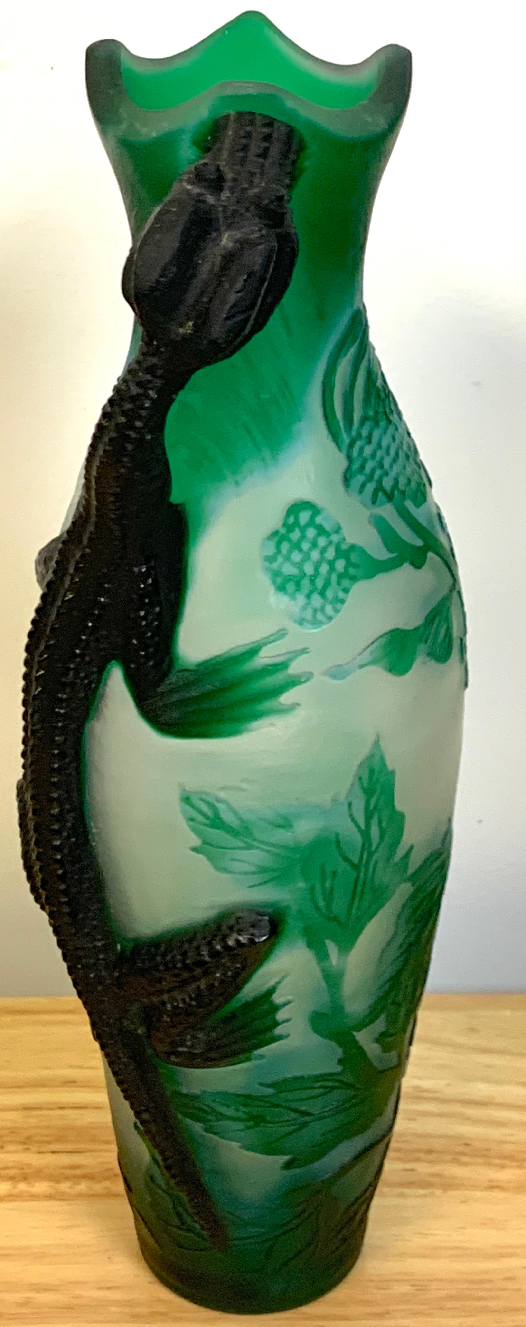 Art Nouveau Style Dragon Motif Cameo Glass Ewer/Vase, After Emile Gallé 5