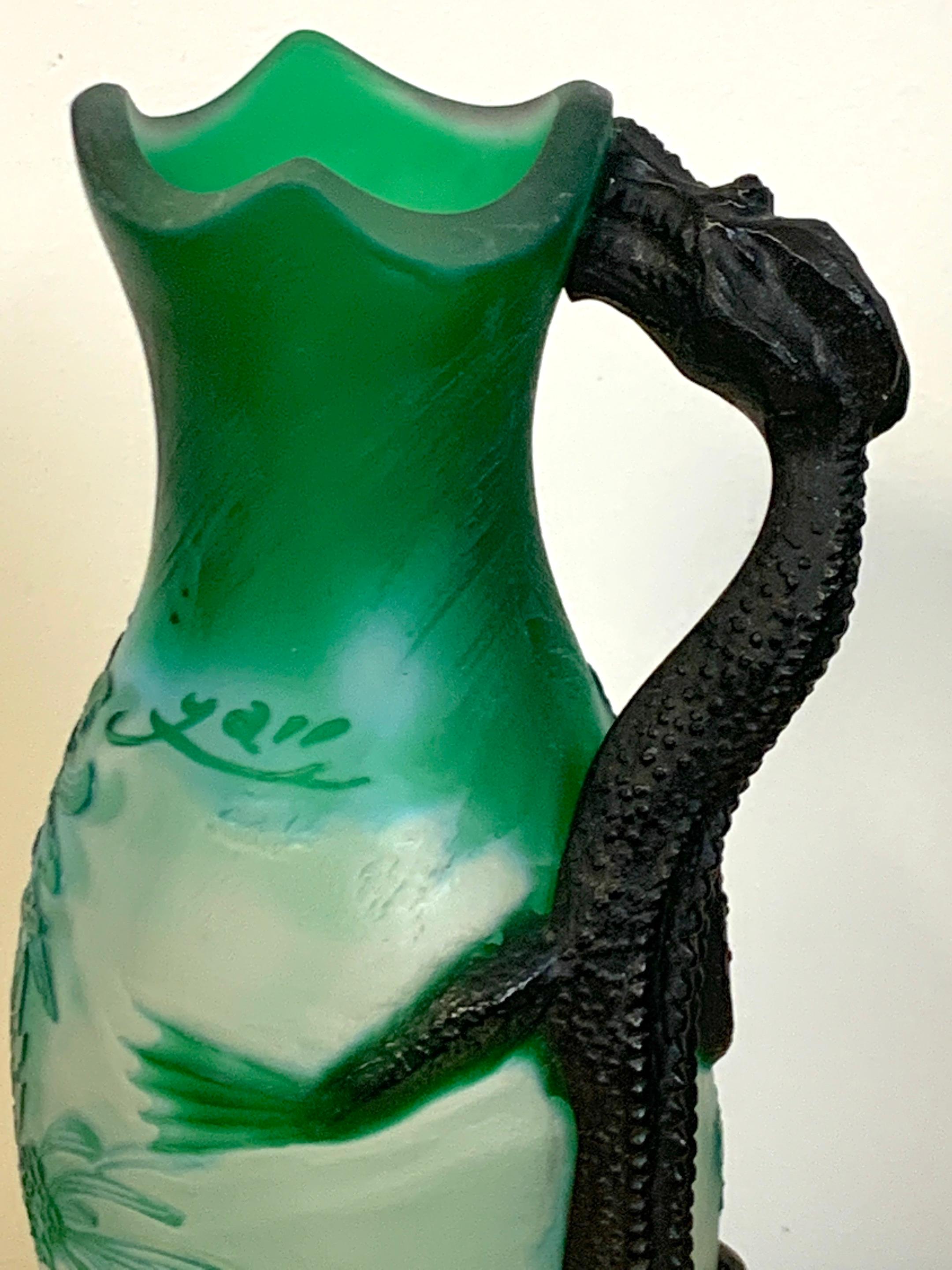 Art Nouveau Style Dragon Motif Cameo Glass Ewer/Vase, After Emile Gallé 6