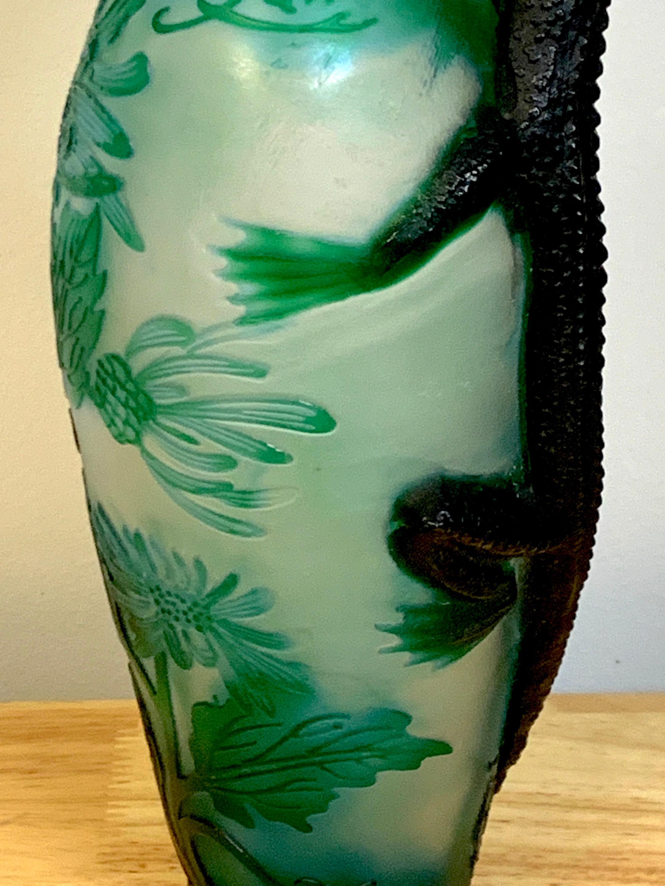 French Art Nouveau Style Dragon Motif Cameo Glass Ewer/Vase, After Emile Gallé
