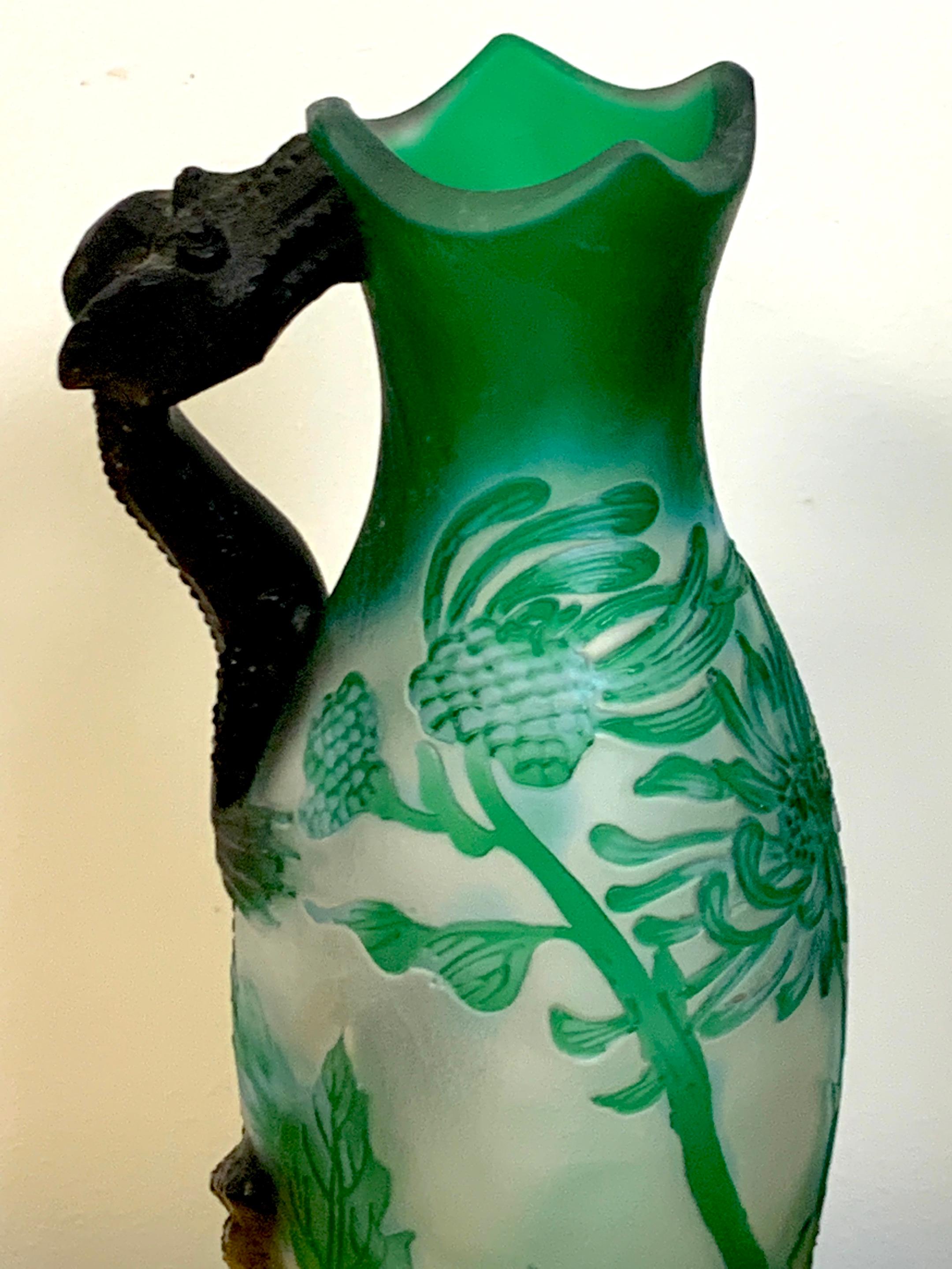 Art Nouveau Style Dragon Motif Cameo Glass Ewer/Vase, After Emile Gallé 2