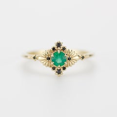 Art Nouveau Style Emerald and Black Diamond Cluster Ring by NOOI JEWELRY