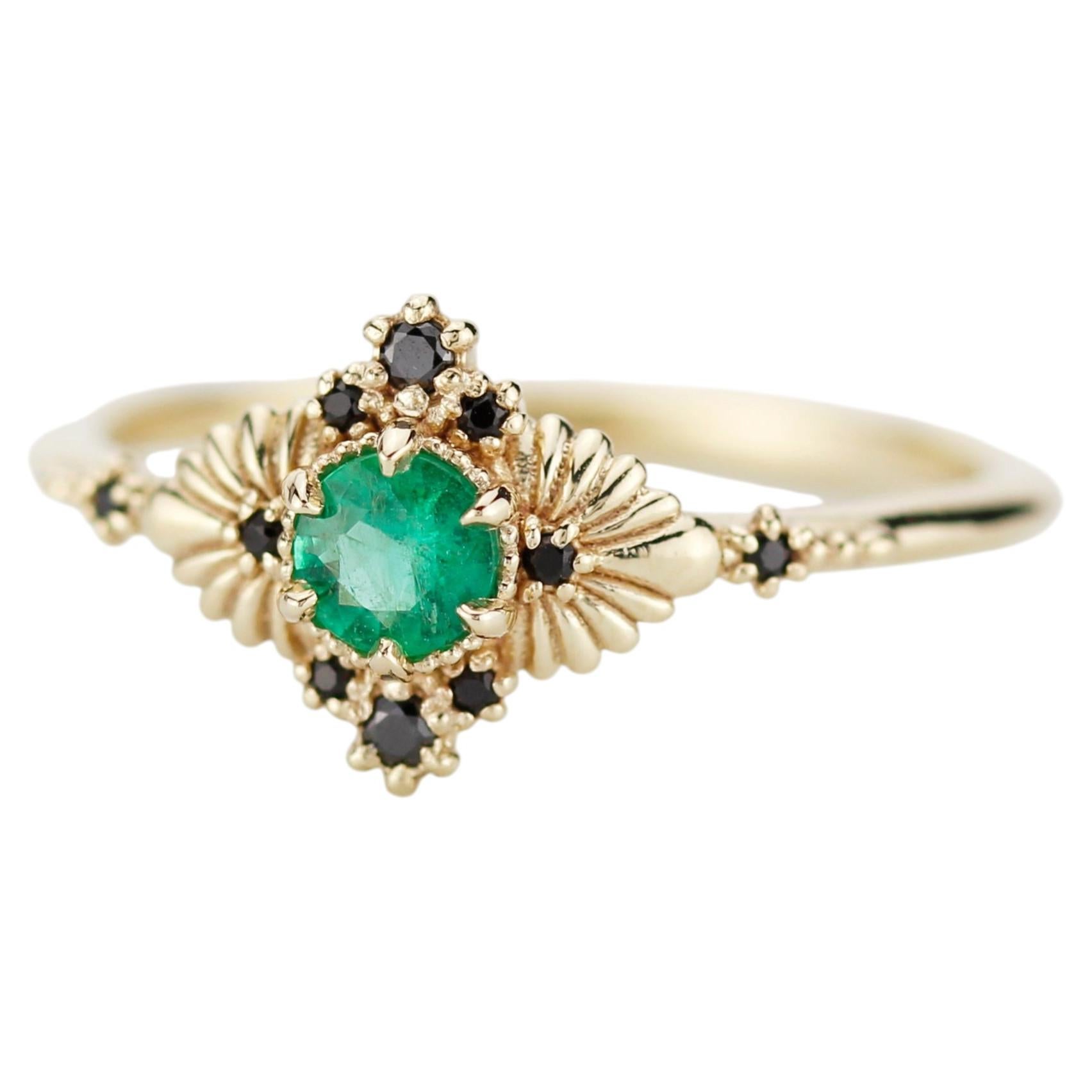 En vente :  Bague de style Art Nouveau avec émeraude et diamant noir par NOOI JEWELRY