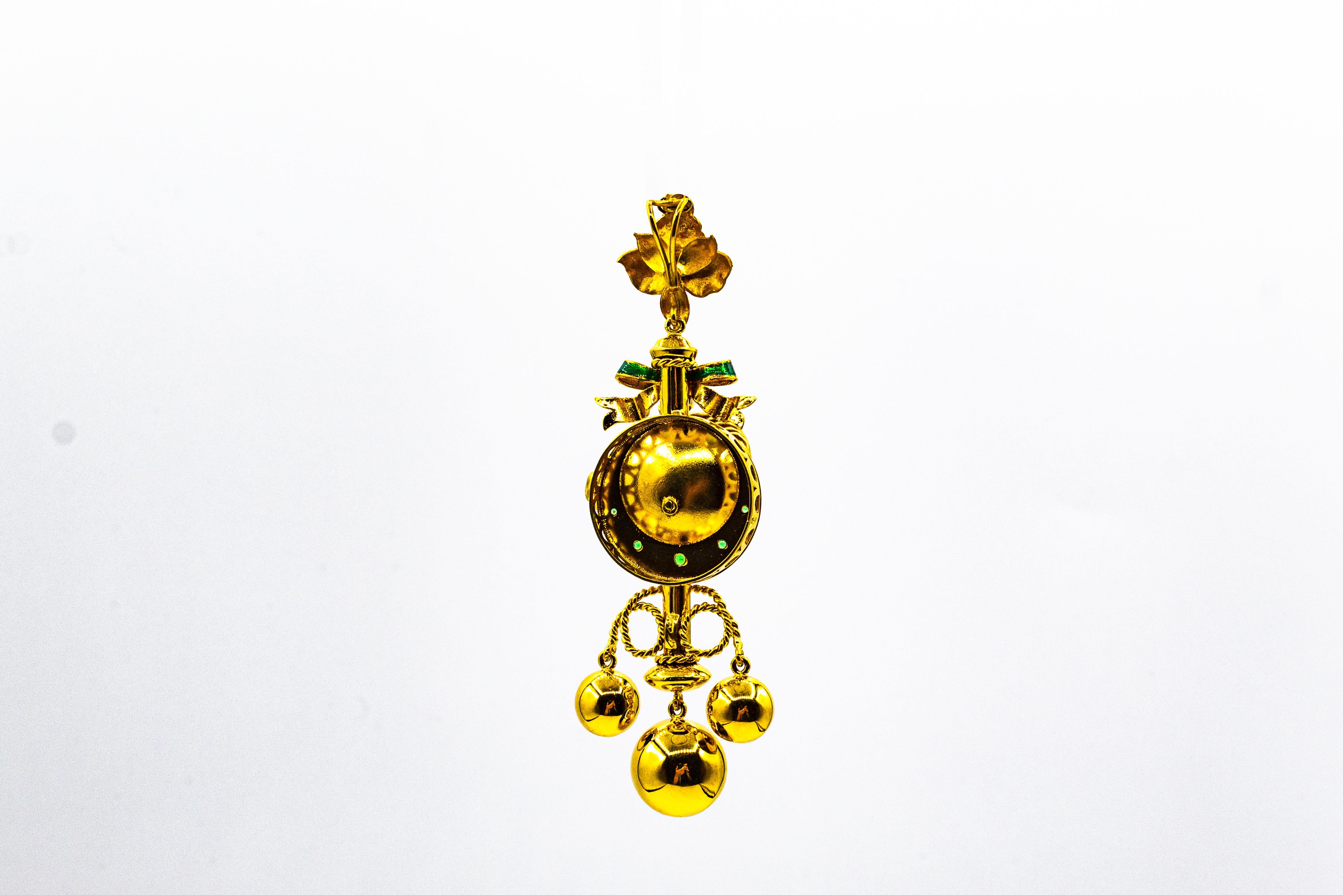 Art Nouveau Style Emerald Enamel Yellow Gold 