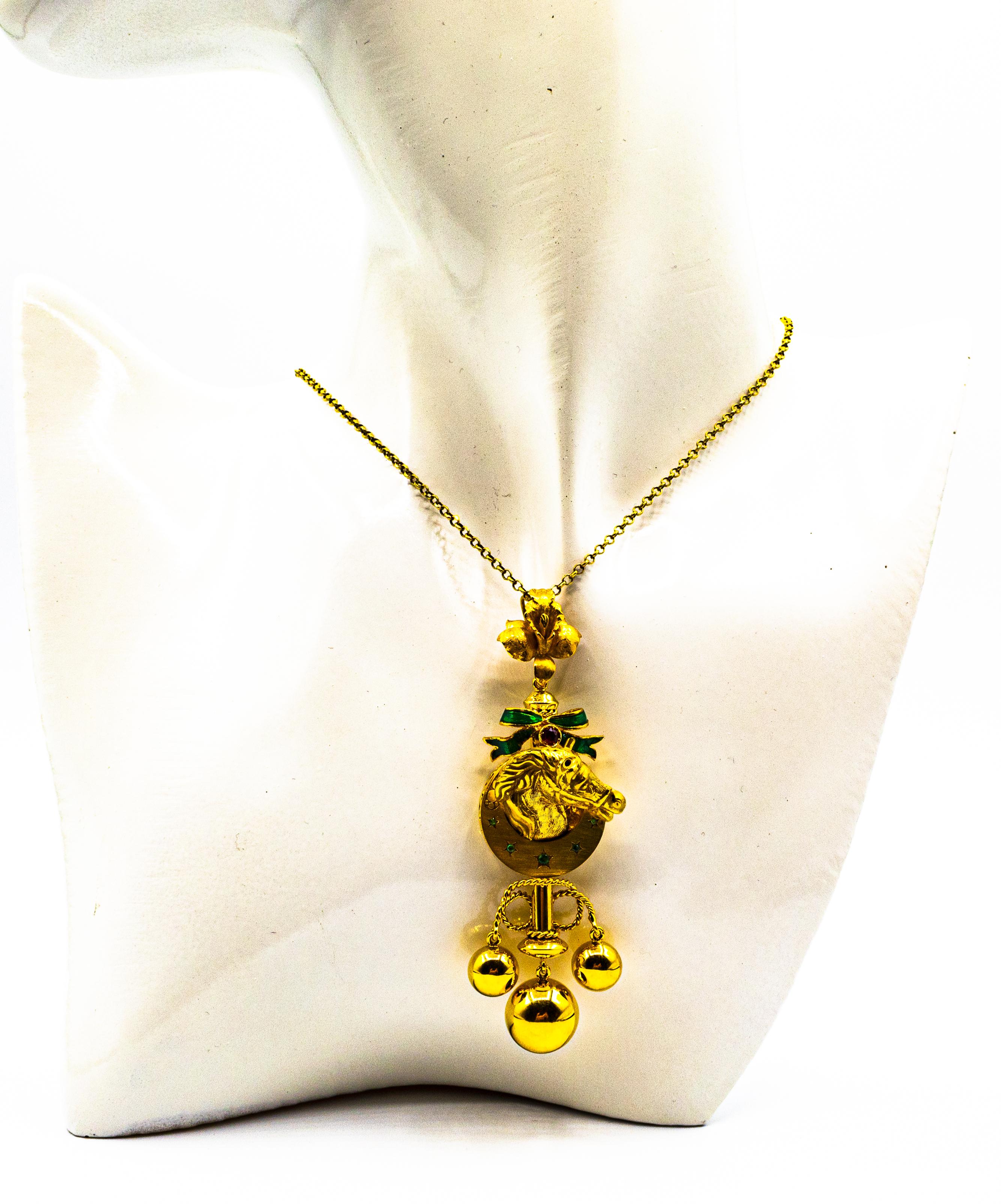 Art Nouveau Style Emerald Enamel Yellow Gold 