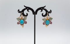 Art Nouveau Style Emerald Ruby Sapphire Turquoise Yellow Gold Butterfly Earrings