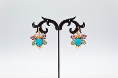Pendientes Mariposa Esmeralda Rubí Zafiro Turquesa Oro Amarillo Estilo Art Nouveau