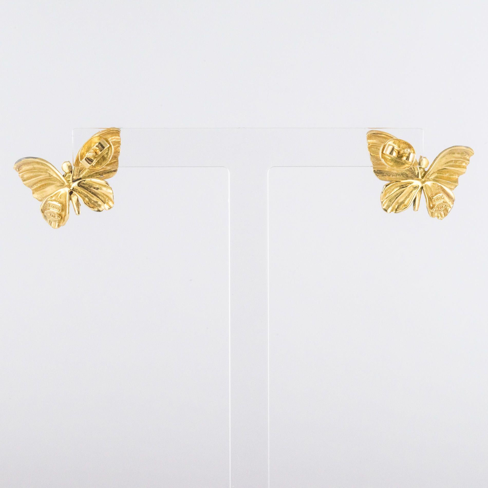 Art Nouveau Style Enamel Diamond Gold Butterfly Stud Earrings For Sale 2