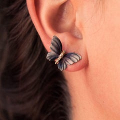 Jugendstil Emaille Diamant Gold Schmetterling Ohrstecker