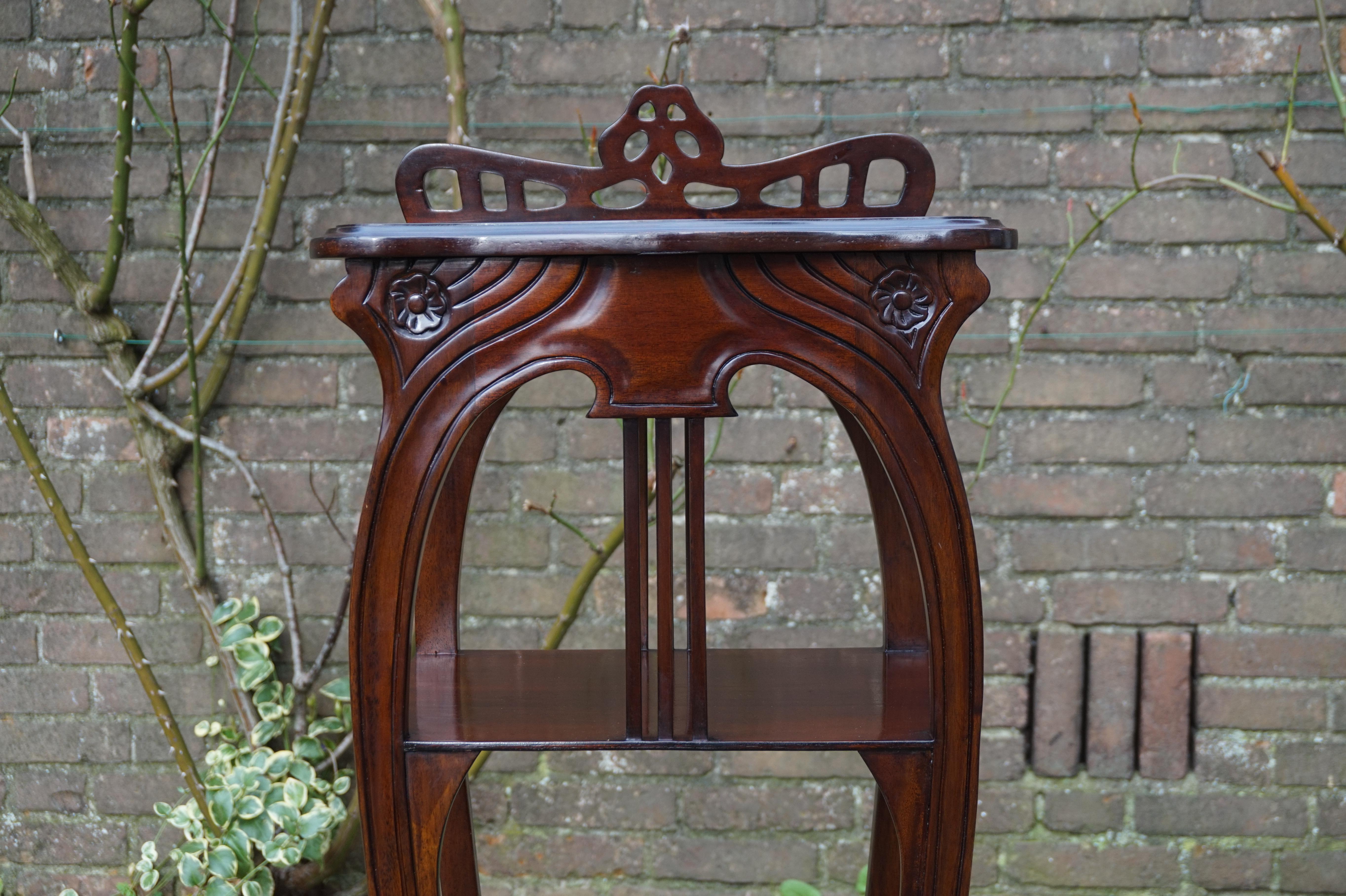 Hand-Carved Art Nouveau Style Etagere Stand / Side Table in the Manner of Louis Majorelle