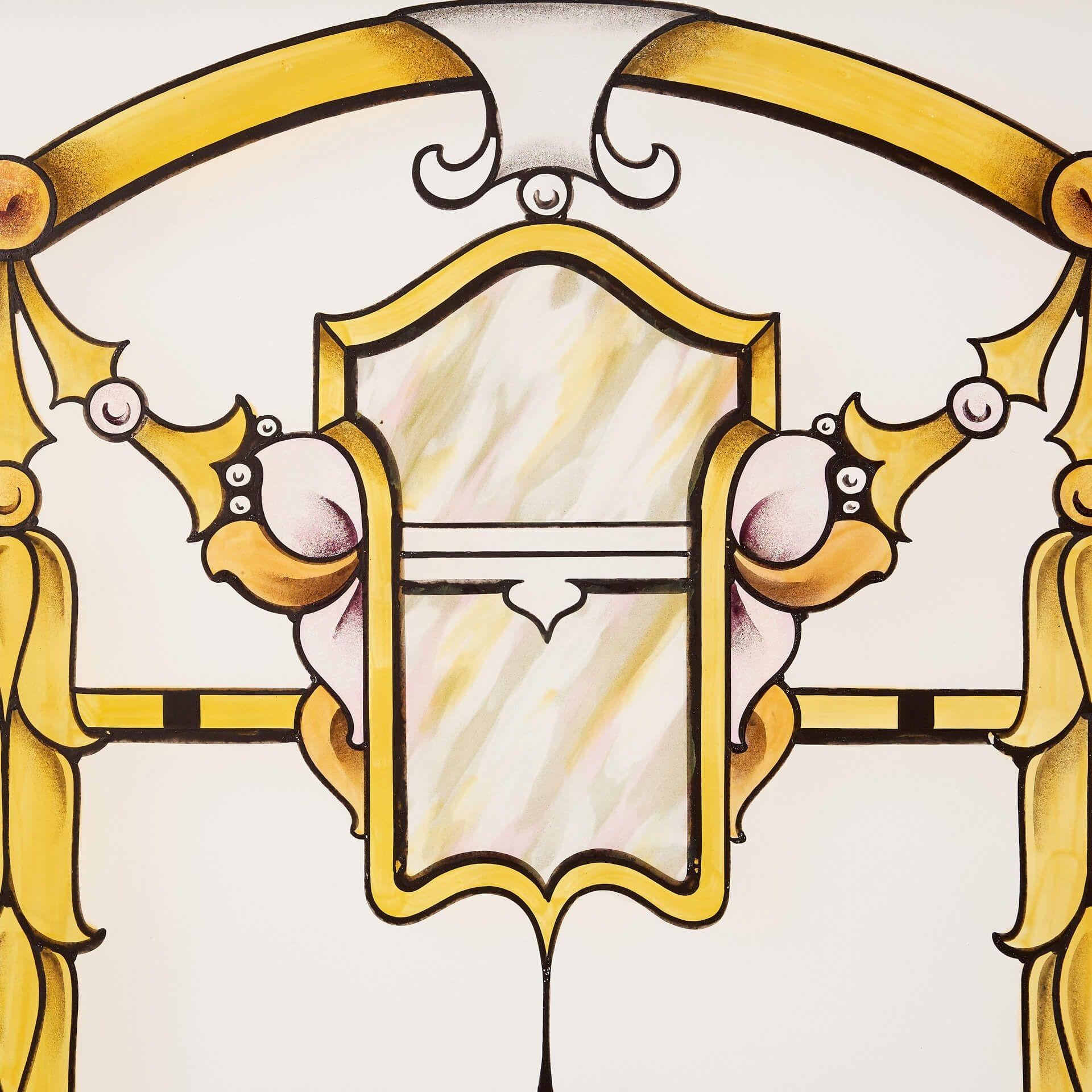 Inglese Finestra in vetro acidato in stile Art Nouveau in vendita