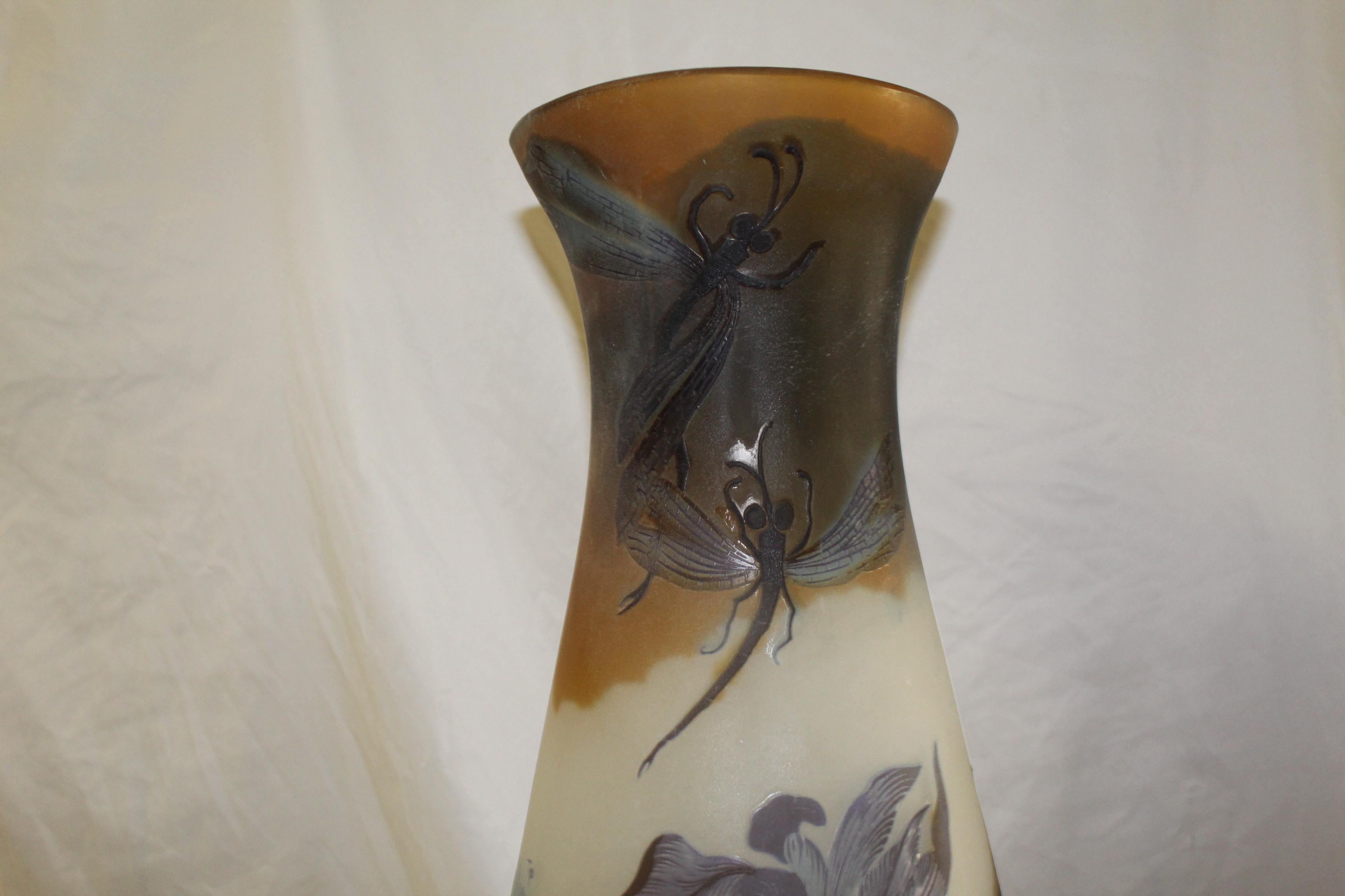 European Art Nouveau Style, Extra Large Glass Vase After Galle', Very Rare For Sale