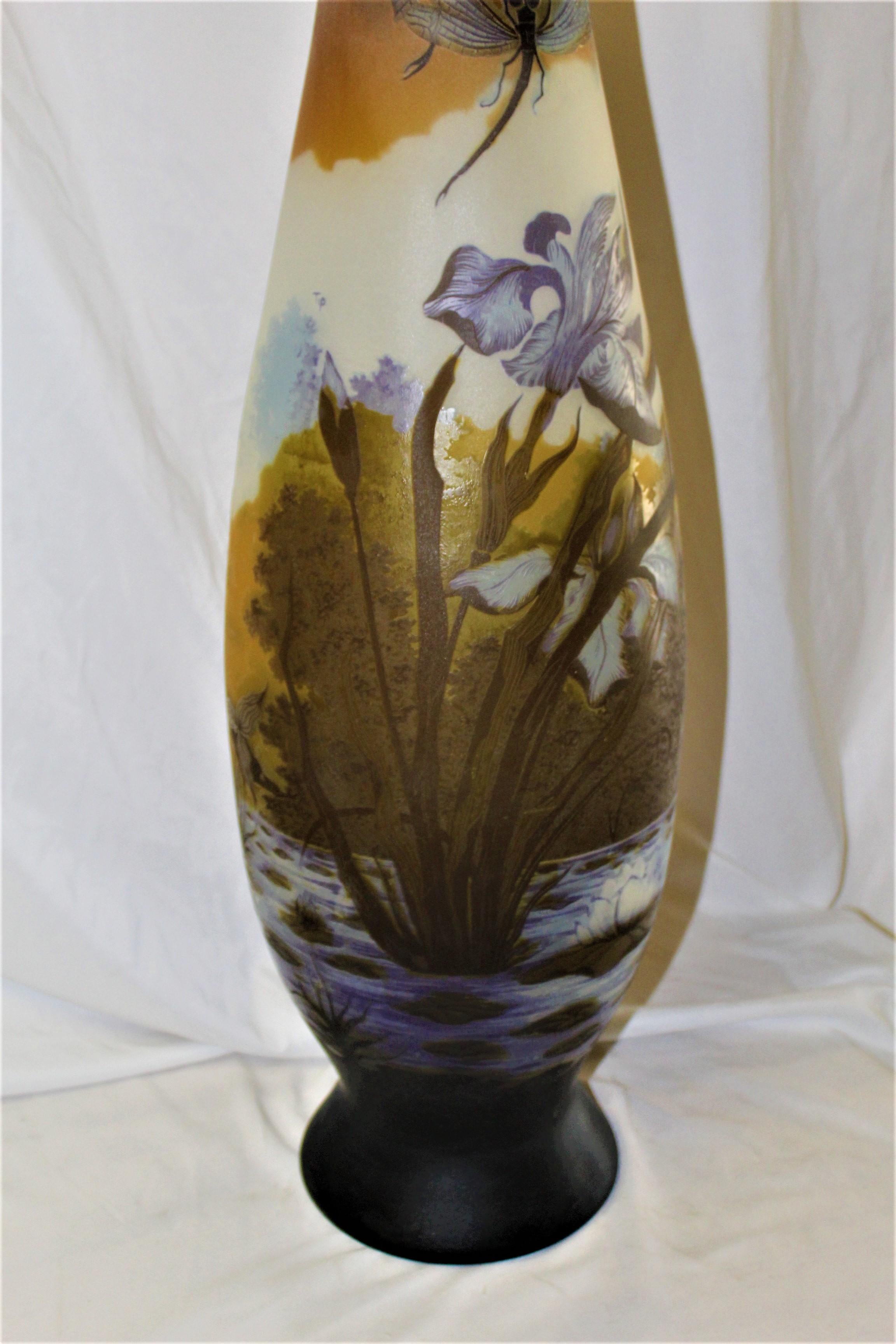 Art Nouveau Style, Extra Large Glass Vase After Galle', Very Rare In Good Condition For Sale In Los Angeles, CA