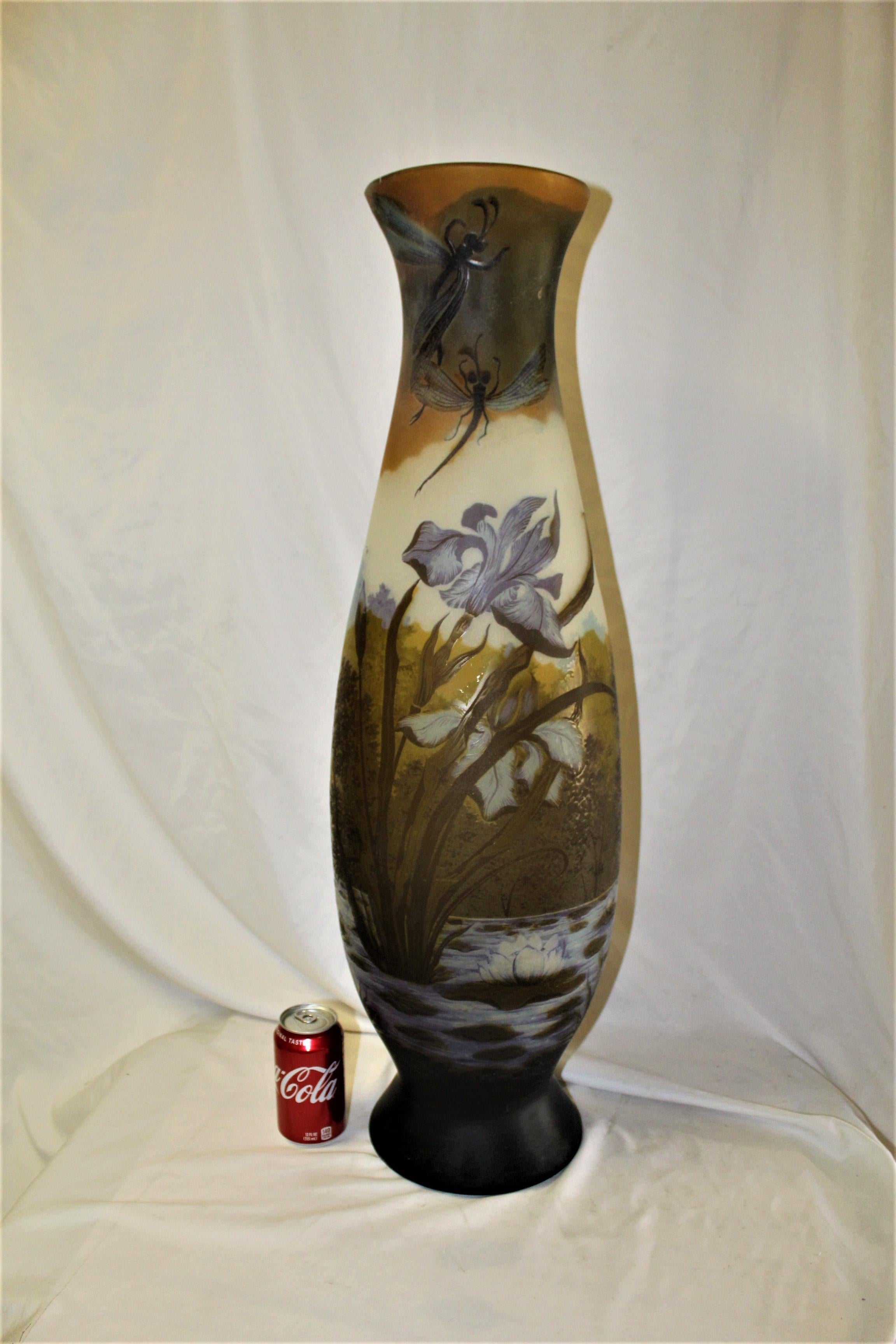 Art Nouveau Style, Extra Large Glass Vase After Galle', Very Rare For Sale 3