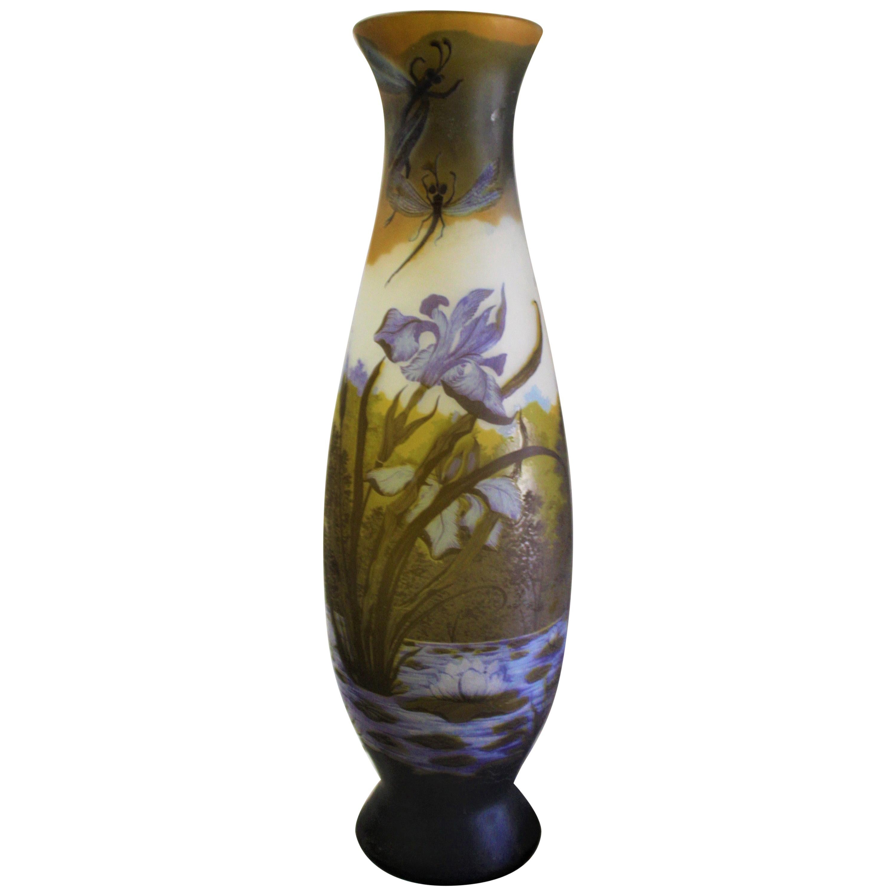 Art Nouveau Style, Extra Large Glass Vase After Galle', Very Rare For Sale