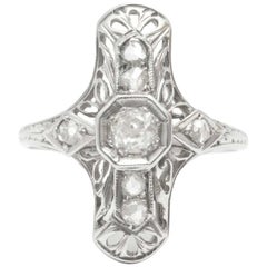 Art Nouveau Style Filigree Diamond Shield Engagement Ring