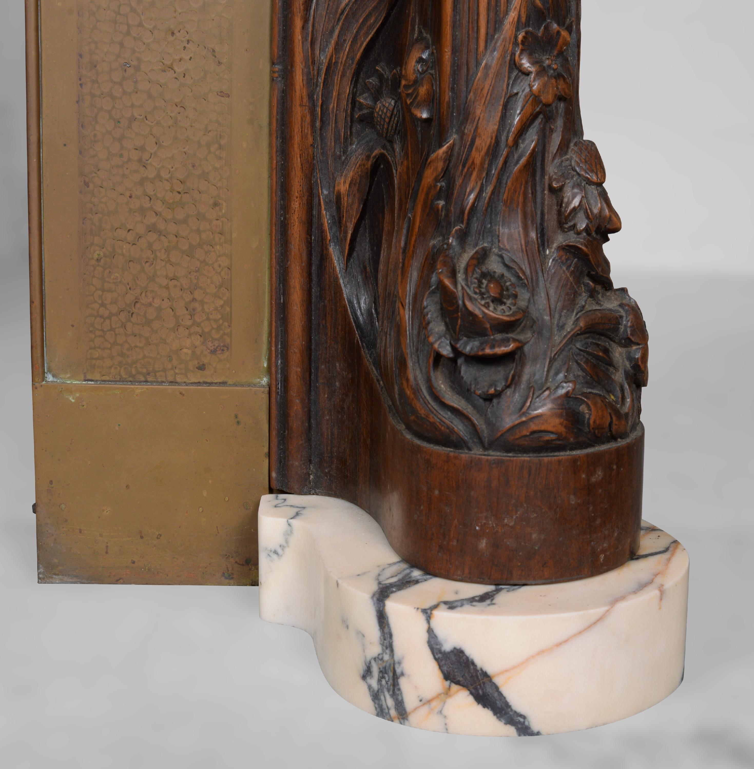Art Nouveau style fireplace in walnut wood and Panazeau marble 5
