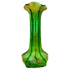 Art Nouveau Style Gilt Green Glass Long Vase