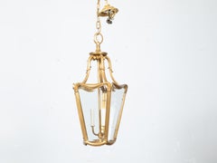 Art Nouveau Style Gilt Metal Three-Light Lantern with Subtle Scrolling Effects