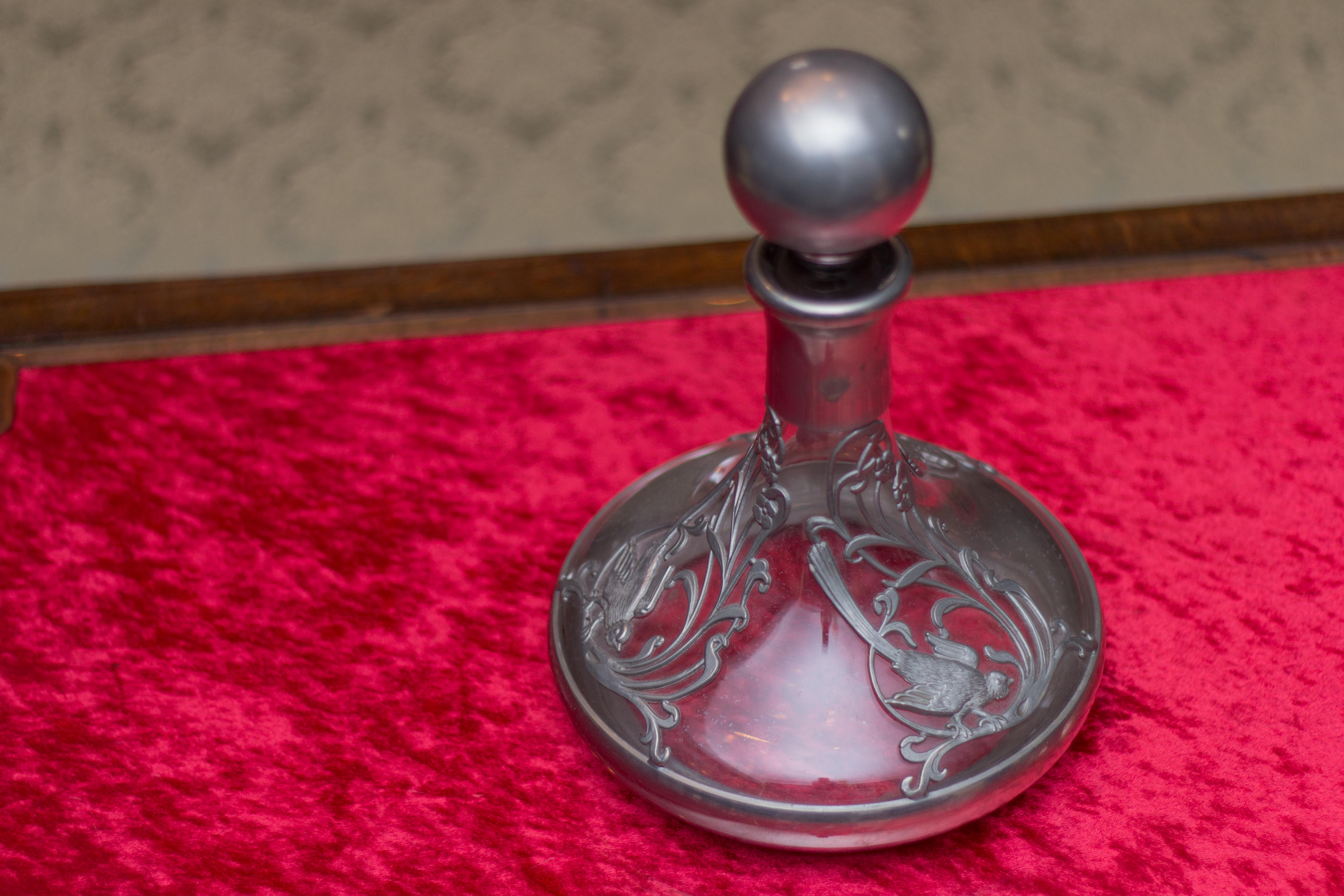 Art Nouveau Style Glass and Pewter Decanter 4