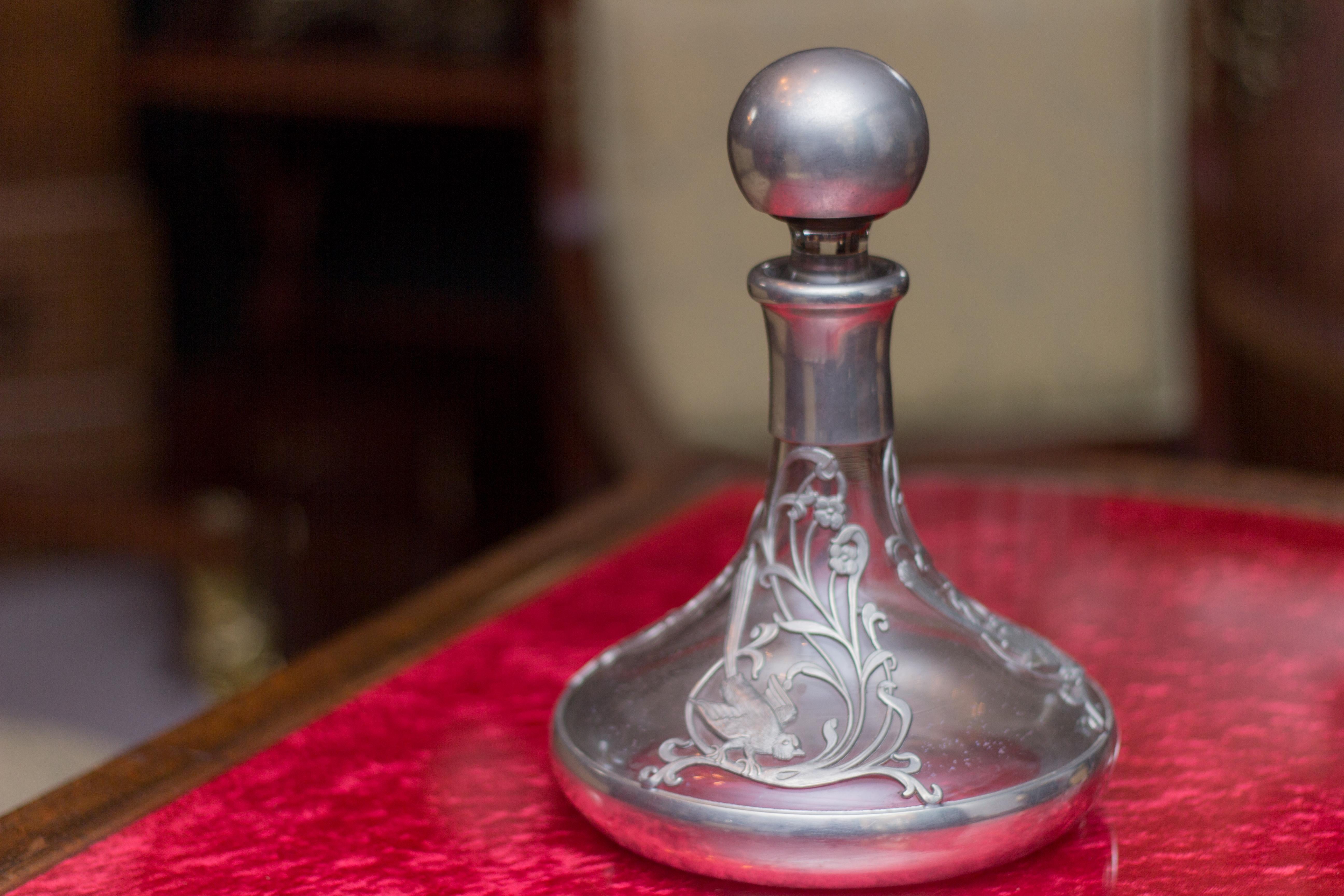 Mid-20th Century Art Nouveau Style Glass and Pewter Decanter