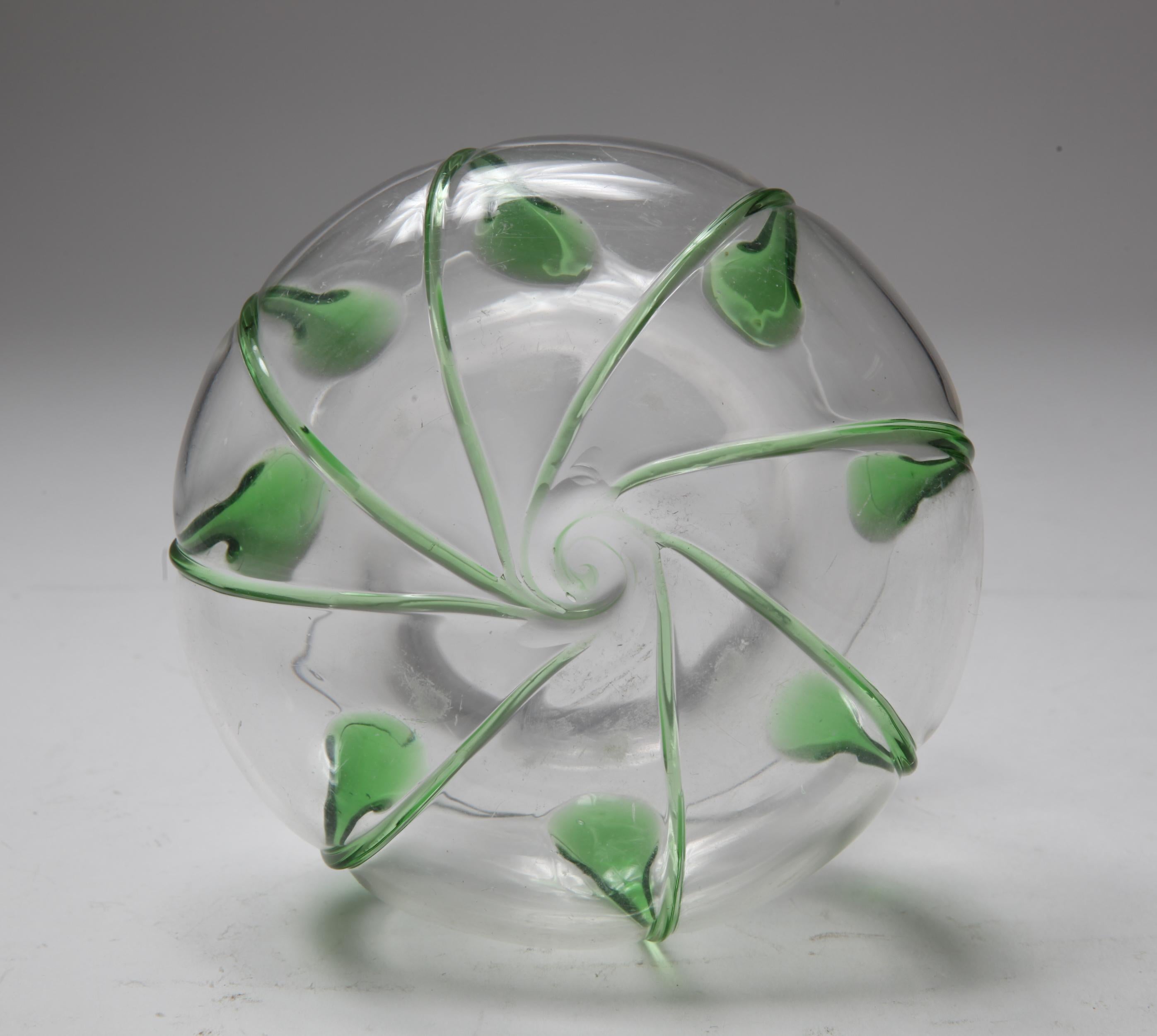 European Art Nouveau Style Glass Bowl with Green Accents For Sale