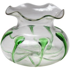 Art Nouveau Style Glass Bowl with Green Accents