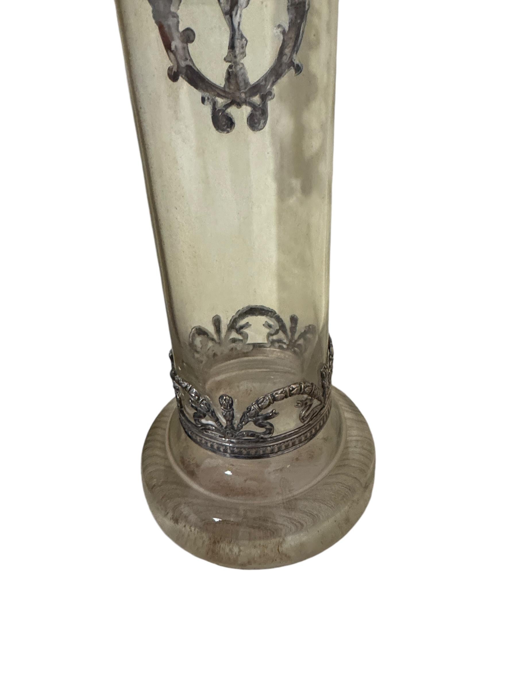 Vaso di vetro in stile Art Nouveau con montature in argento, Portogallo Antico in vendita 5