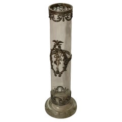 Jarrón de cristal estilo Art Nouveau con monturas de plata, Portugal Antiguo