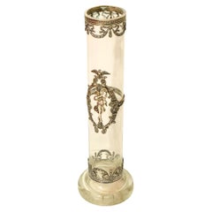 Art Nouveau Style Glass Vase with Silver Mounts, Portugal Antique