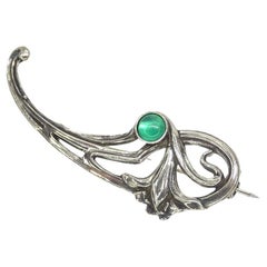 Art Nouveau style Green Agate   brooch / pin “De´Medici Bijoux”