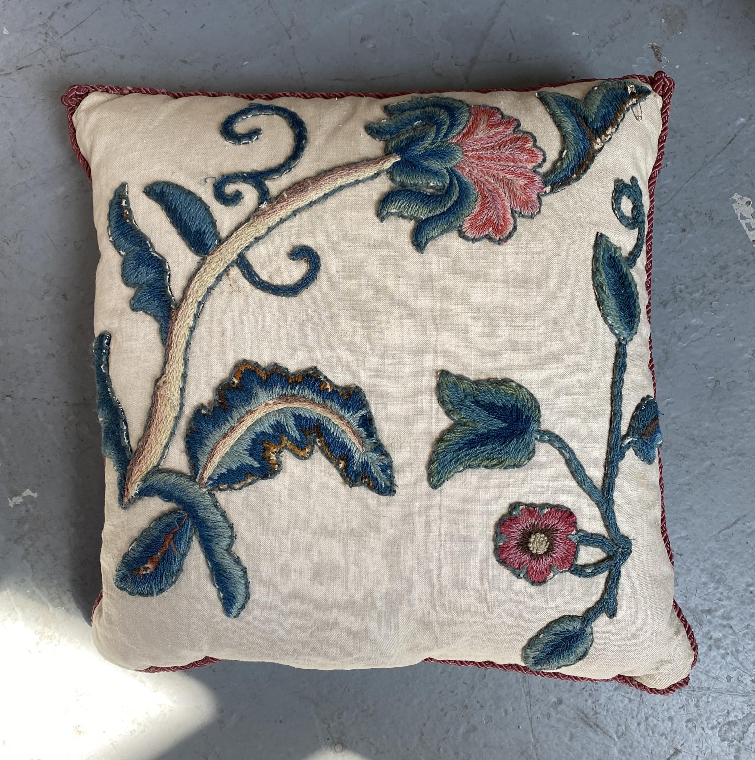 Art Nouveau Style Hand Embroidered Pillow / Cushion For Sale