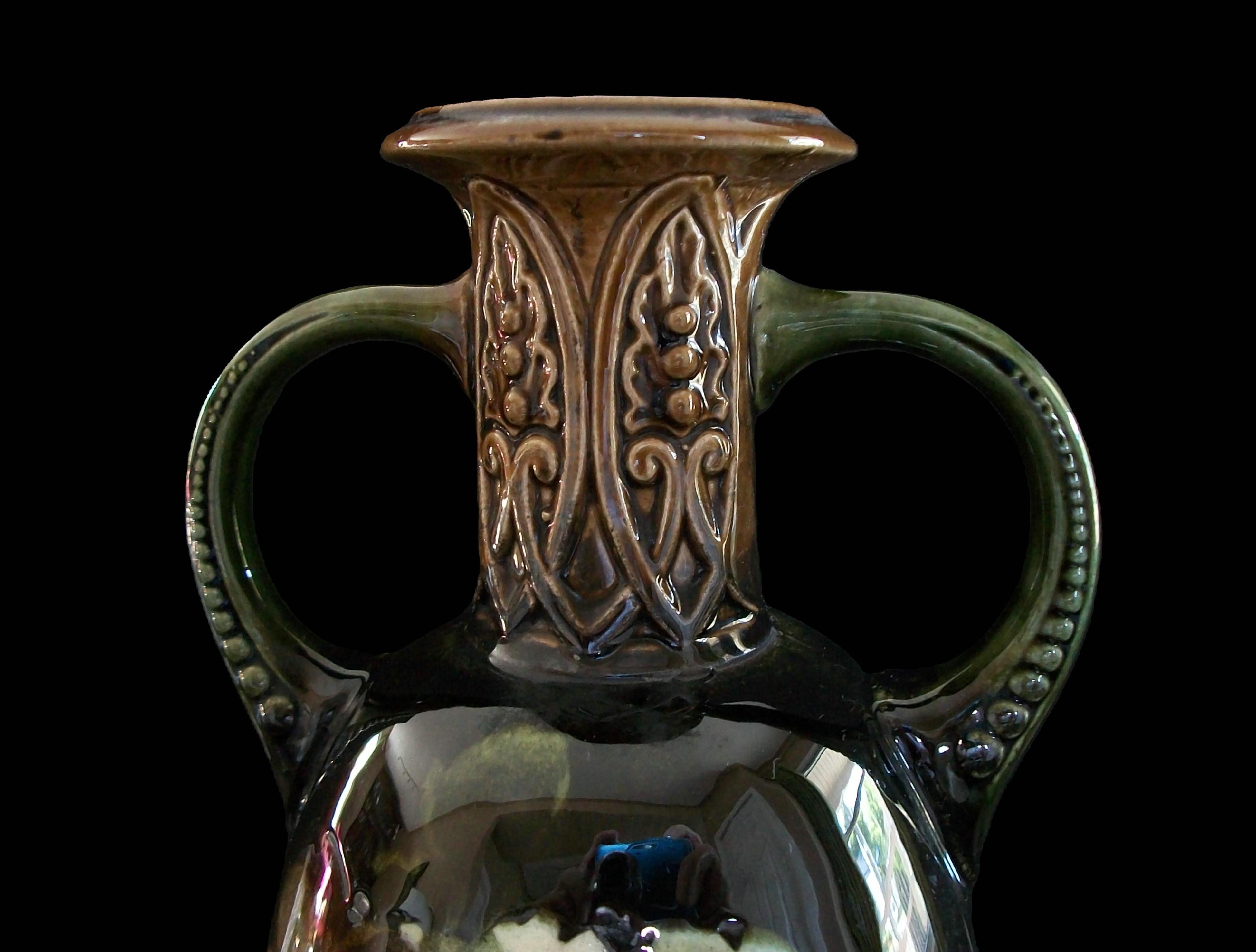 Art Nouveau Style Hand Painted Ceramic Vase - Czechia - Circa 1950's In Good Condition For Sale In Chatham, ON