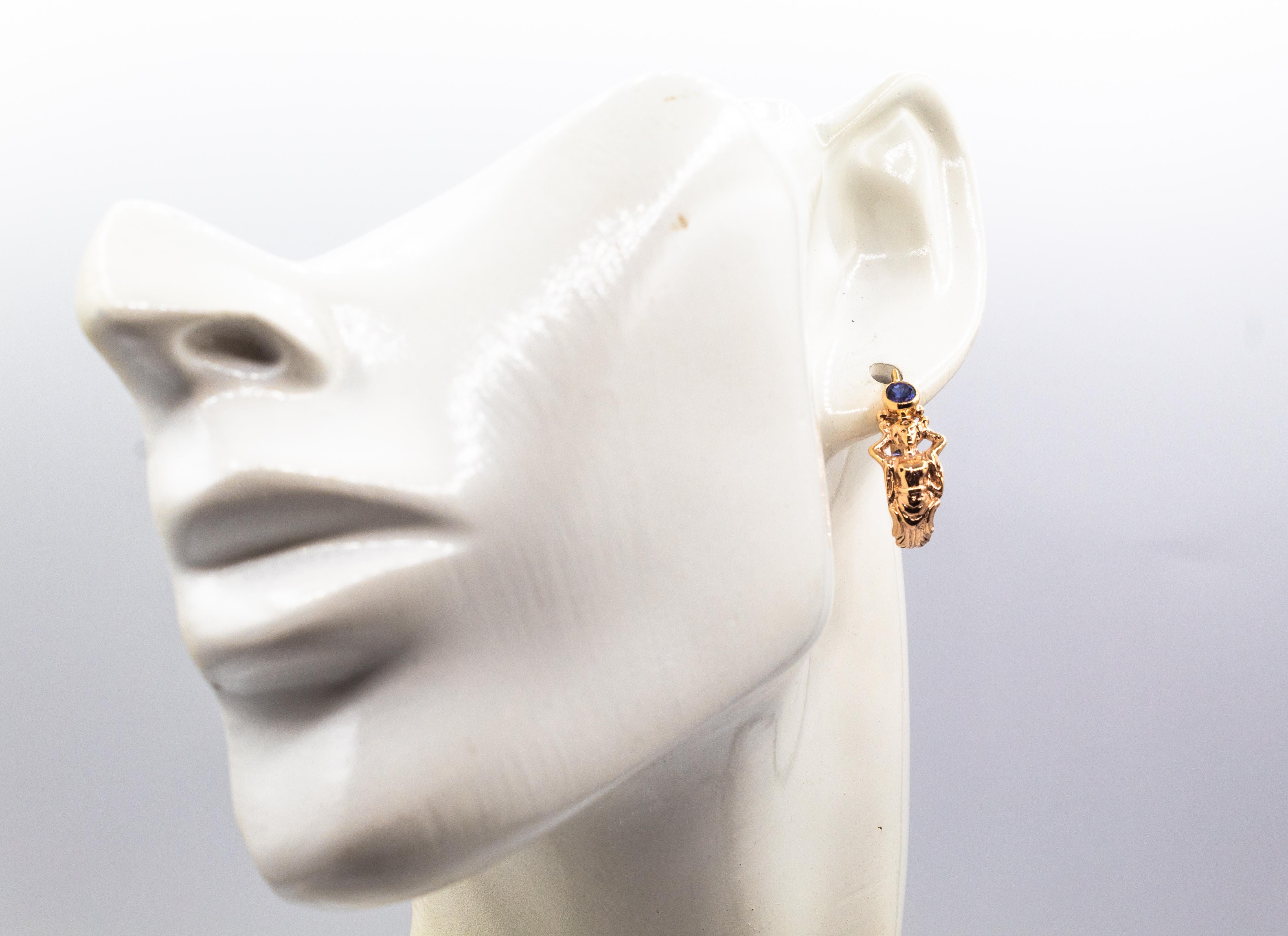 Art Nouveau Style Handcrafted Blue Sapphire Yellow Gold Lever-Back Earrings For Sale 14