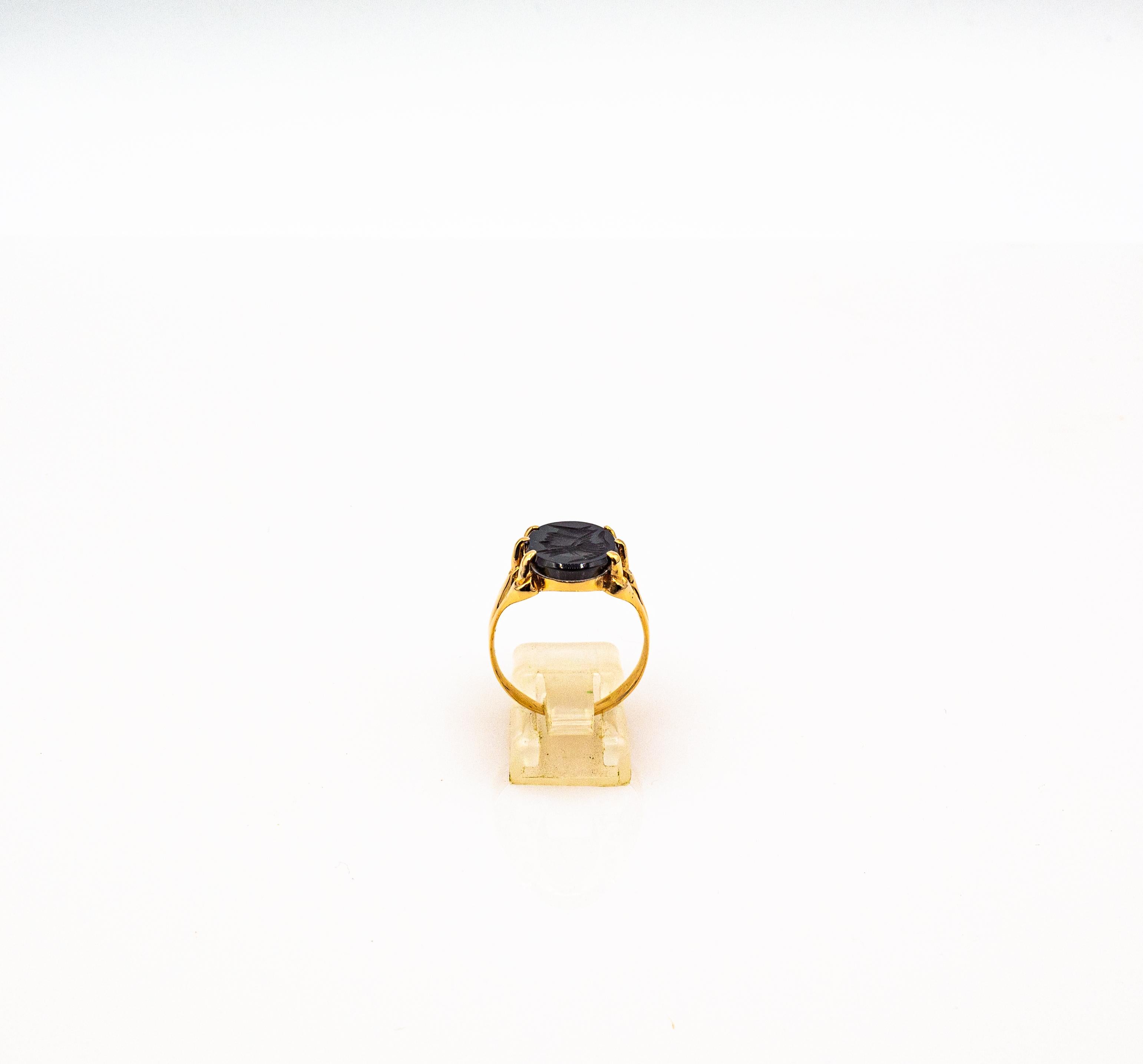 Art Nouveau Style Handcrafted Carved Onyx Yellow Gold Cocktail Ring 1
