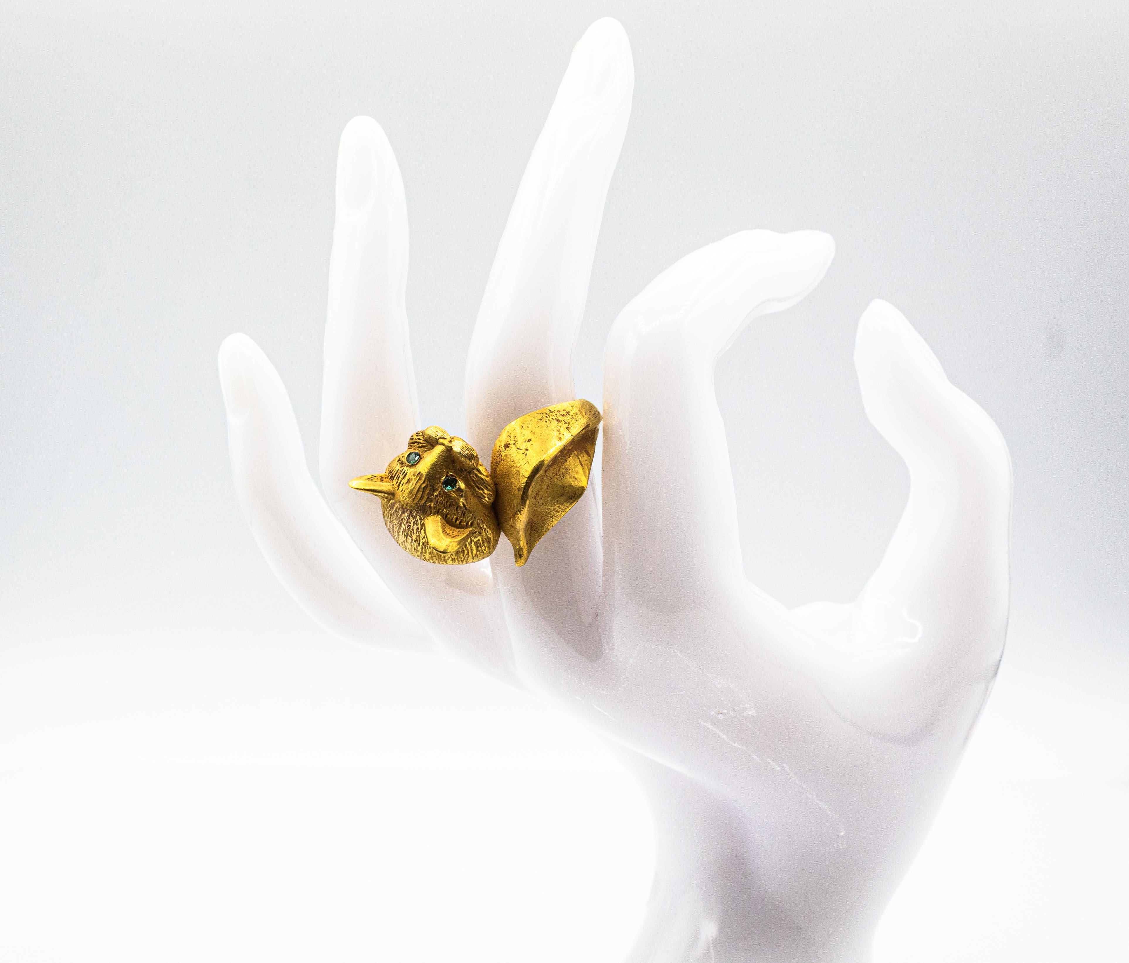 Art Nouveau Style Handcrafted Emerald Yellow Gold 