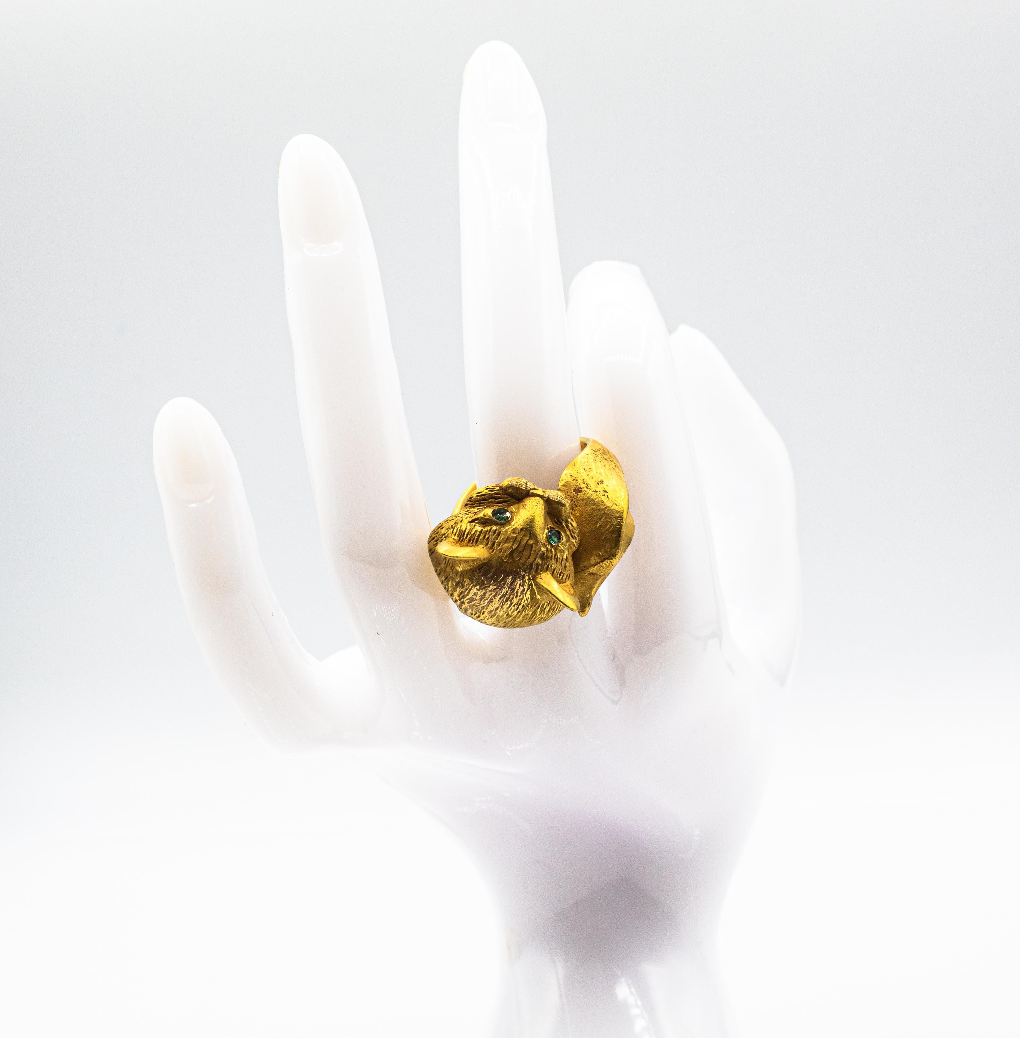Art Nouveau Style Handcrafted Emerald Yellow Gold 