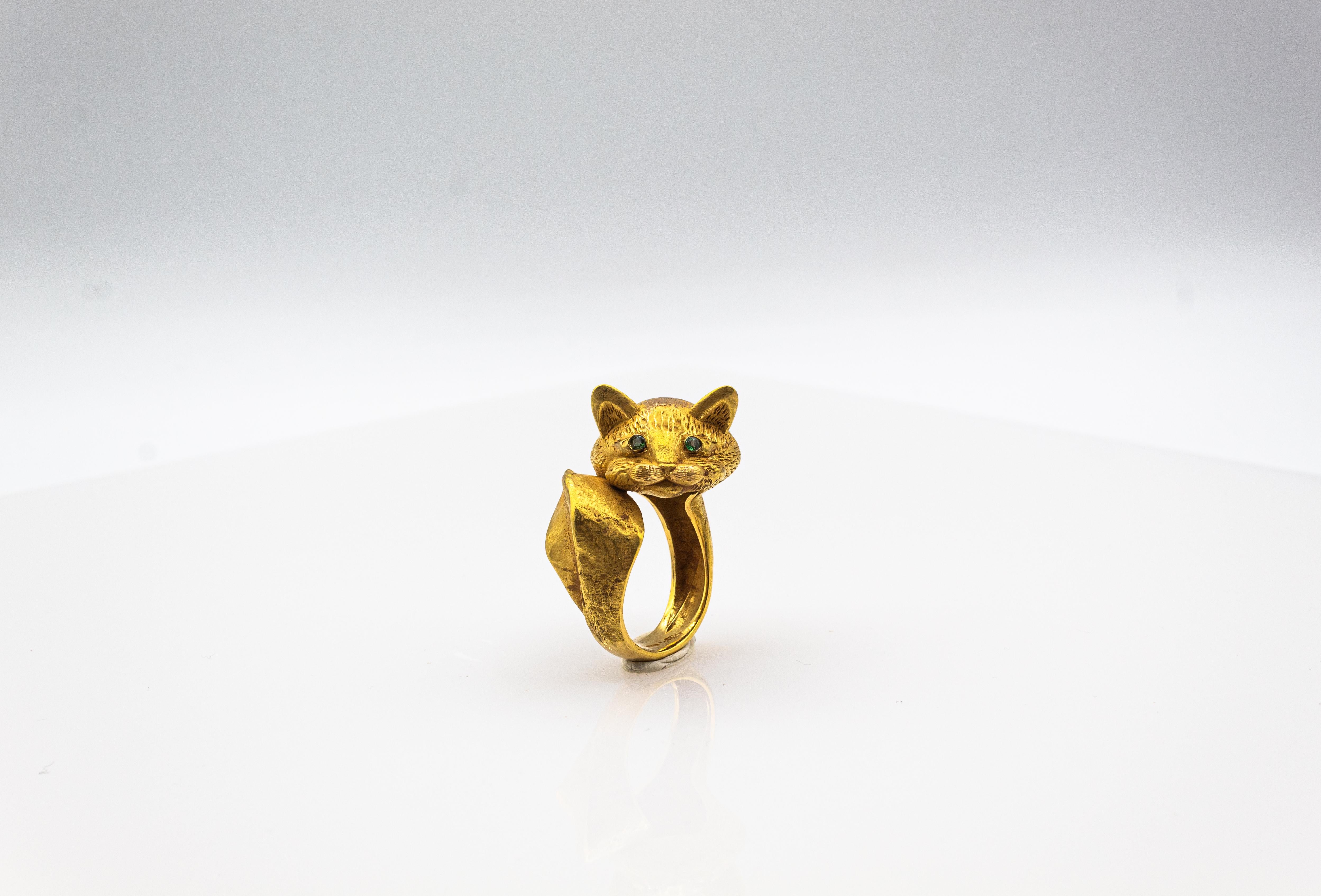 Art Nouveau Style Handcrafted Emerald Yellow Gold 