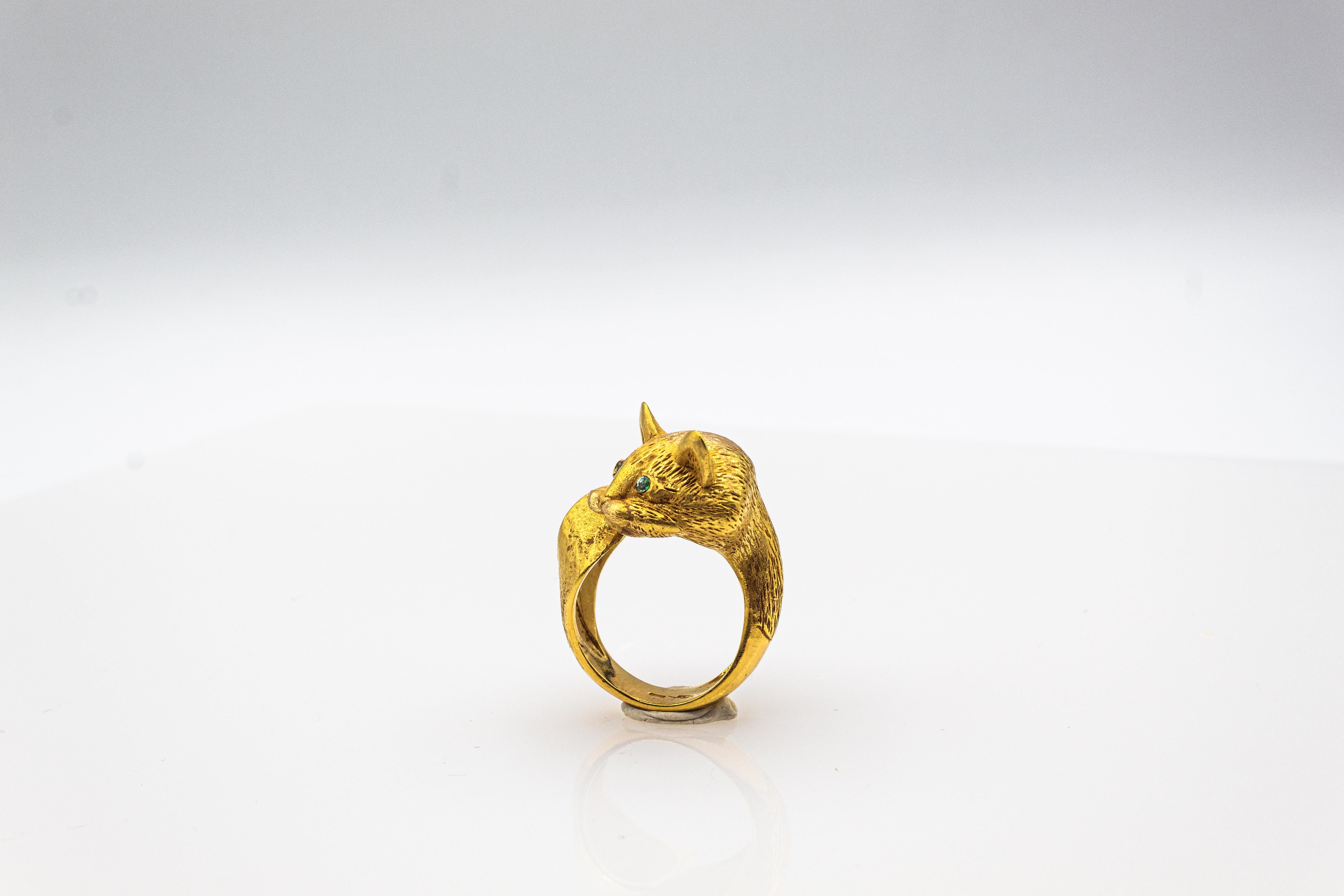 Art Nouveau Style Handcrafted Emerald Yellow Gold 
