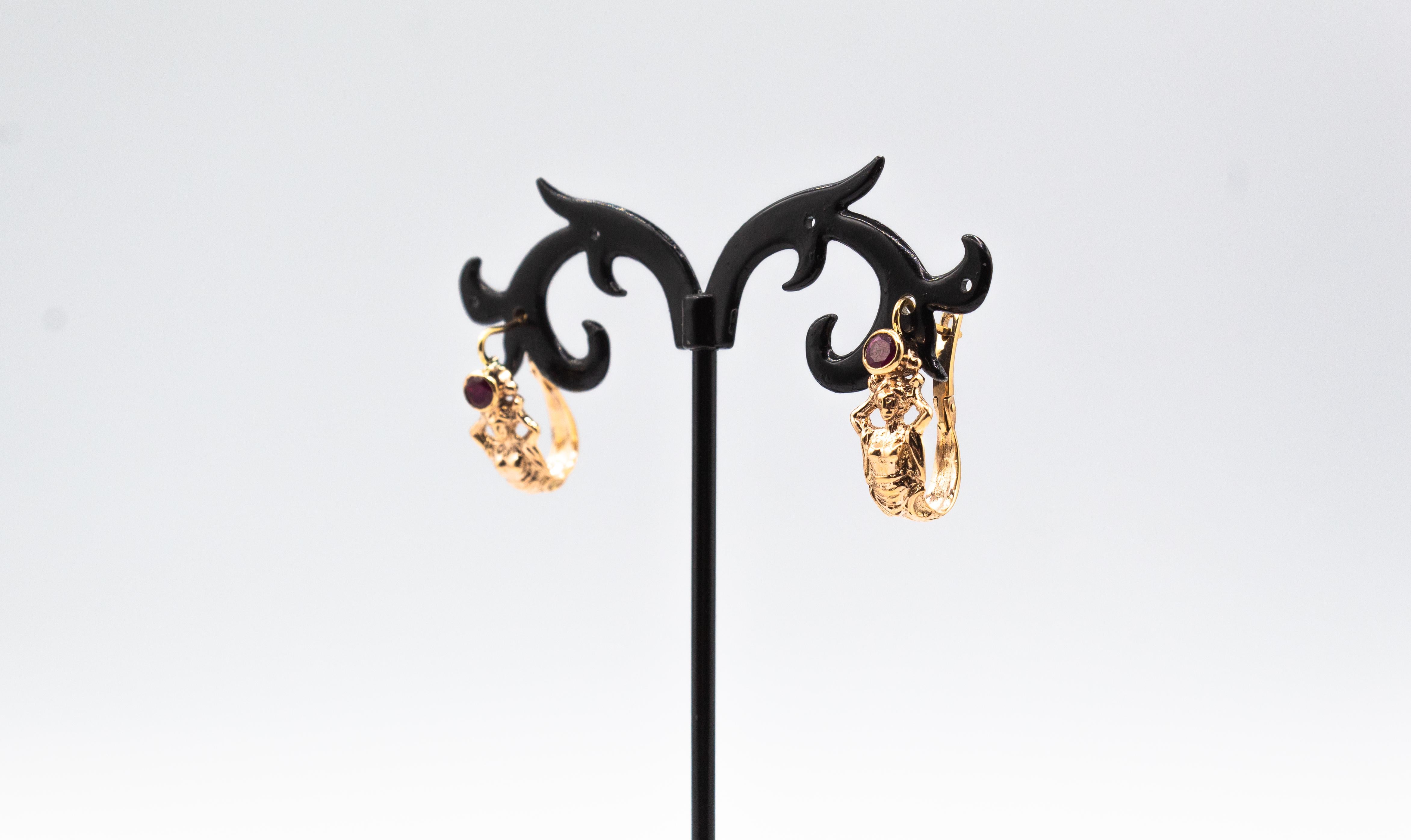 Art Nouveau Style Handcrafted Emerald Yellow Gold Lever-Back Dangle Earrings 11
