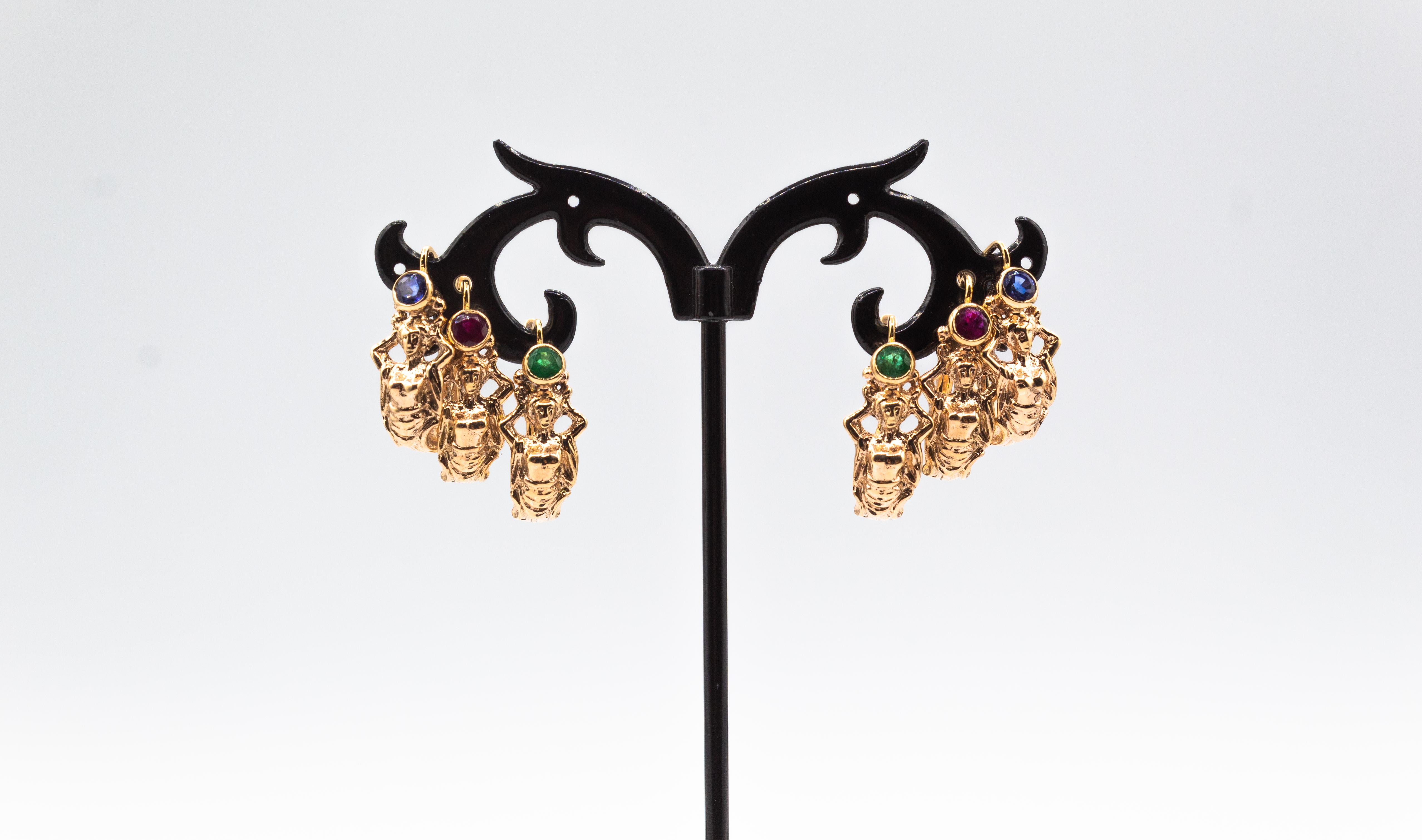 Jugendstil Handcrafted Smaragd Gelbgold Lever-Back Dangle Earrings im Angebot 11