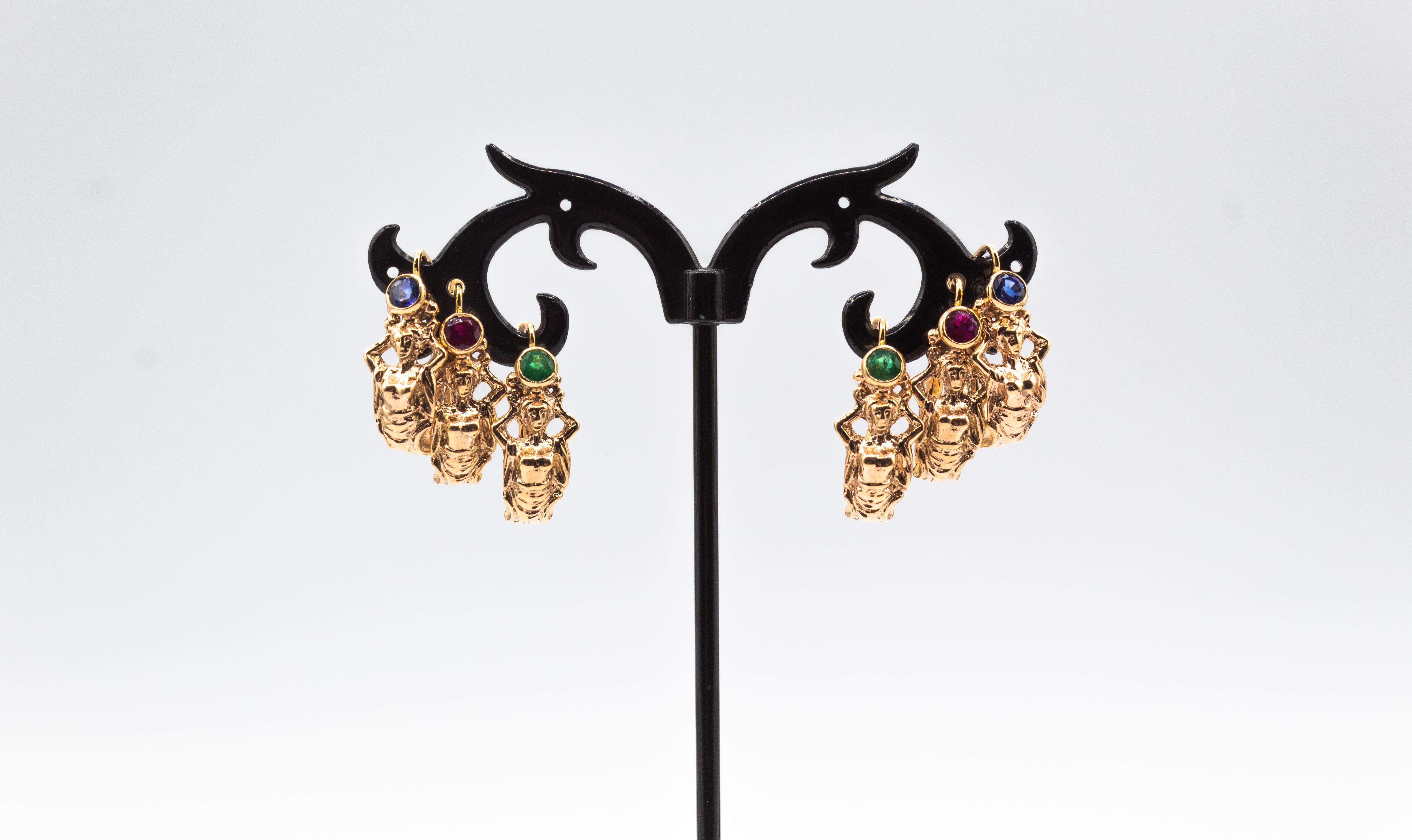 Jugendstil Handcrafted Smaragd Gelbgold Lever-Back Dangle Earrings im Angebot 12