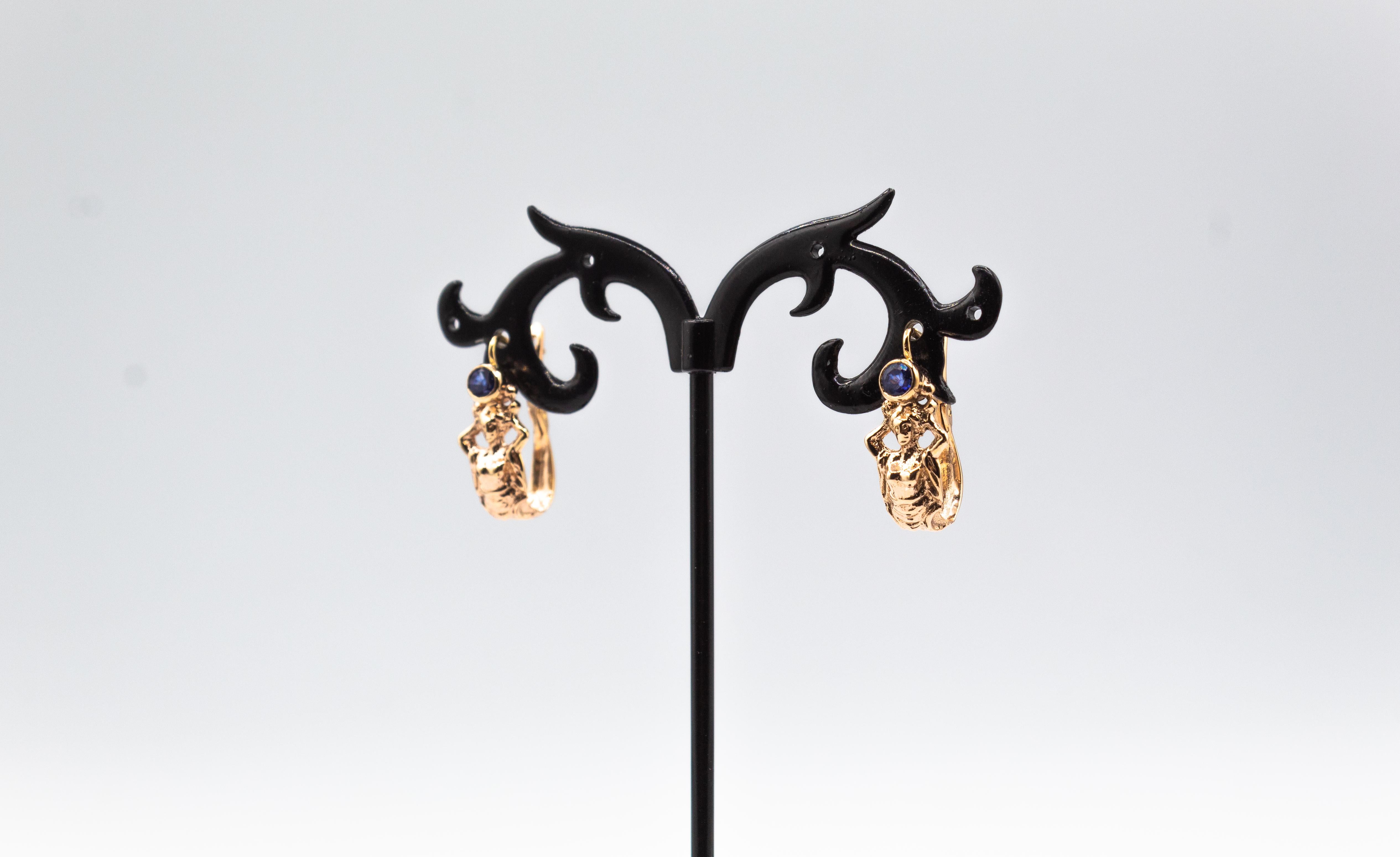 Jugendstil Handcrafted Smaragd Gelbgold Lever-Back Dangle Earrings für Damen oder Herren im Angebot