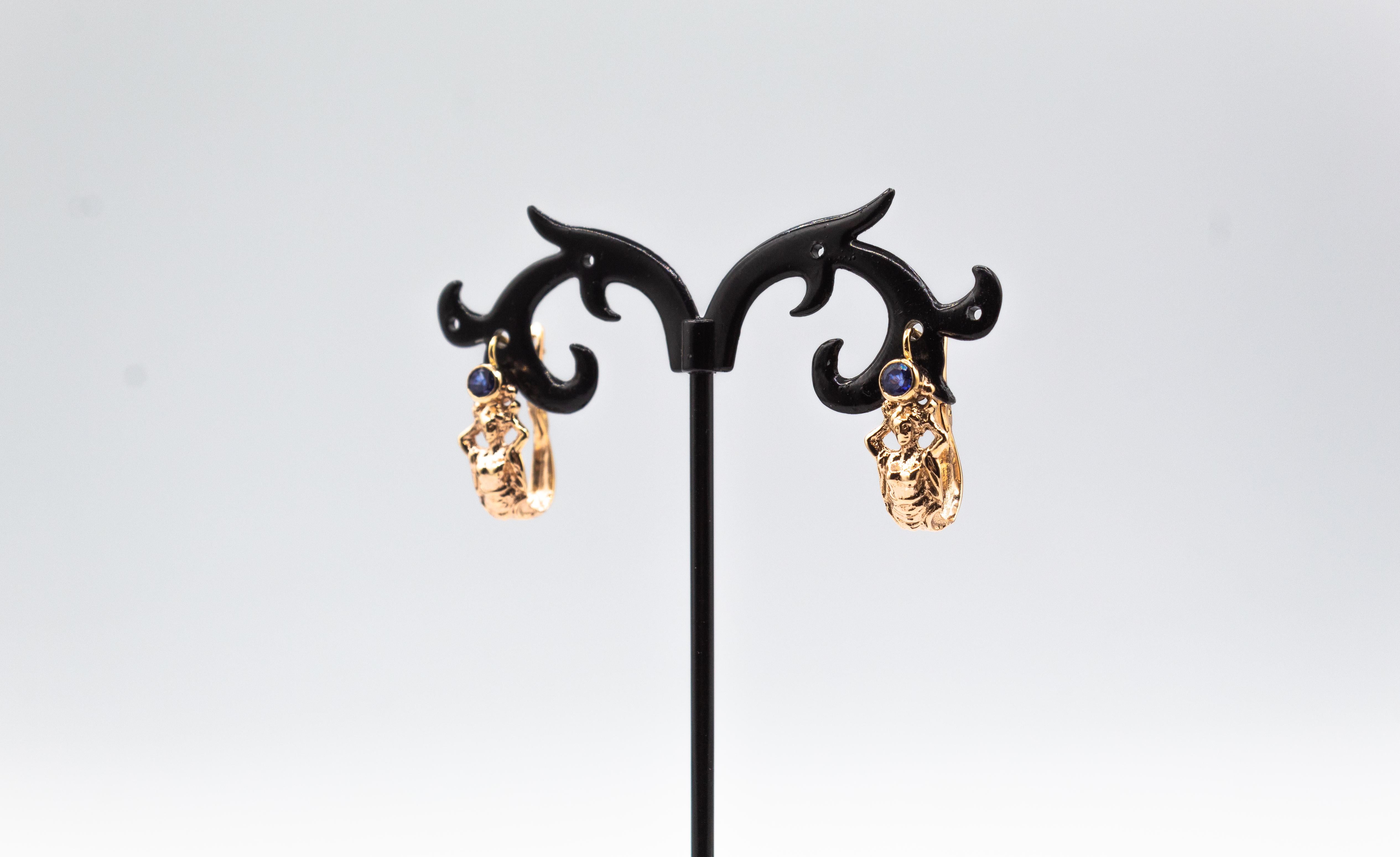 Art Nouveau Style Handcrafted Emerald Yellow Gold Lever-Back Dangle Earrings 1