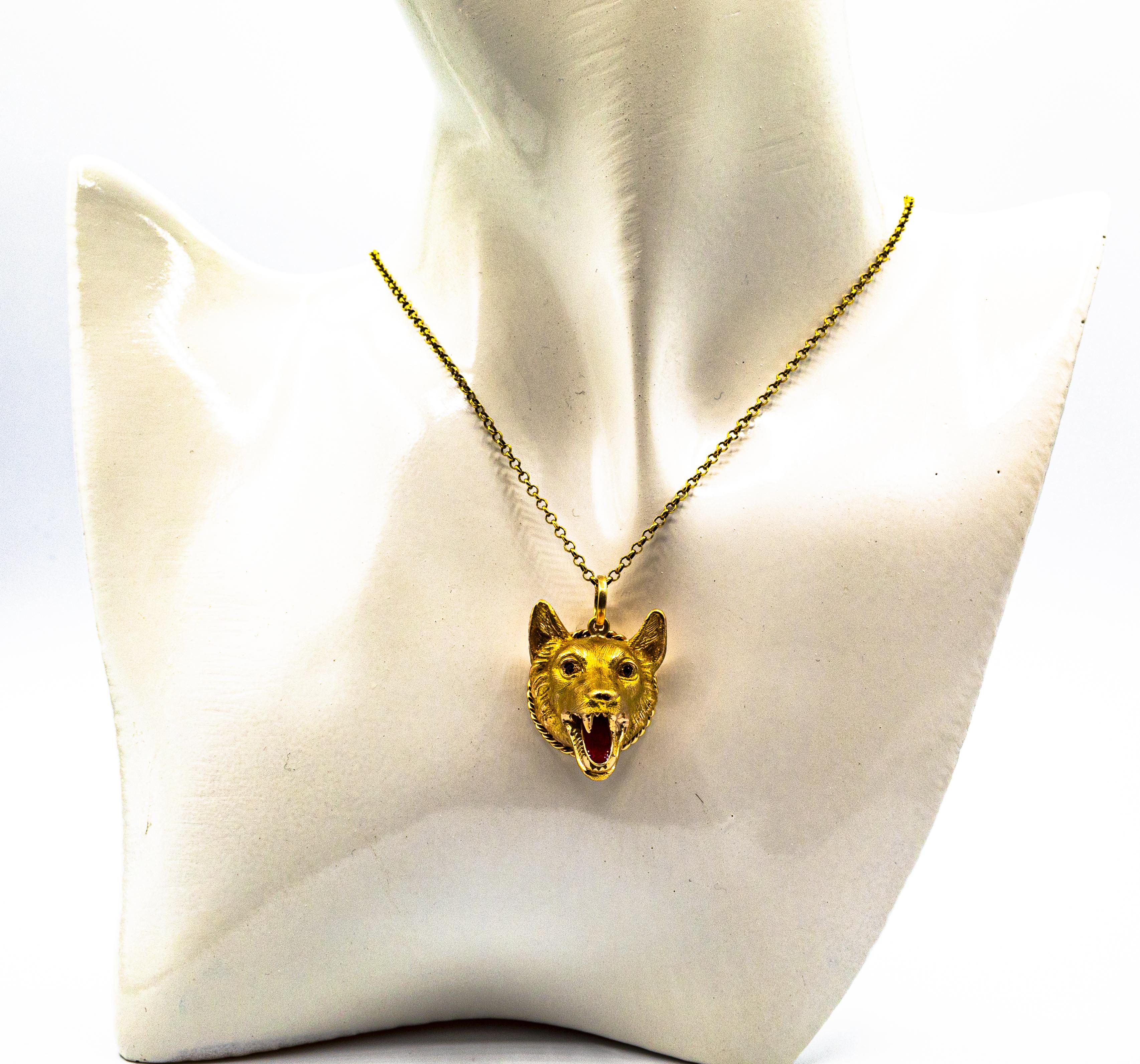 Handgefertigter Jugendstil-Anhänger „Capitoline Wolf“ aus Gelbgold mit Rubin-Emaille und Gelbgold im Jugendstil im Angebot 2