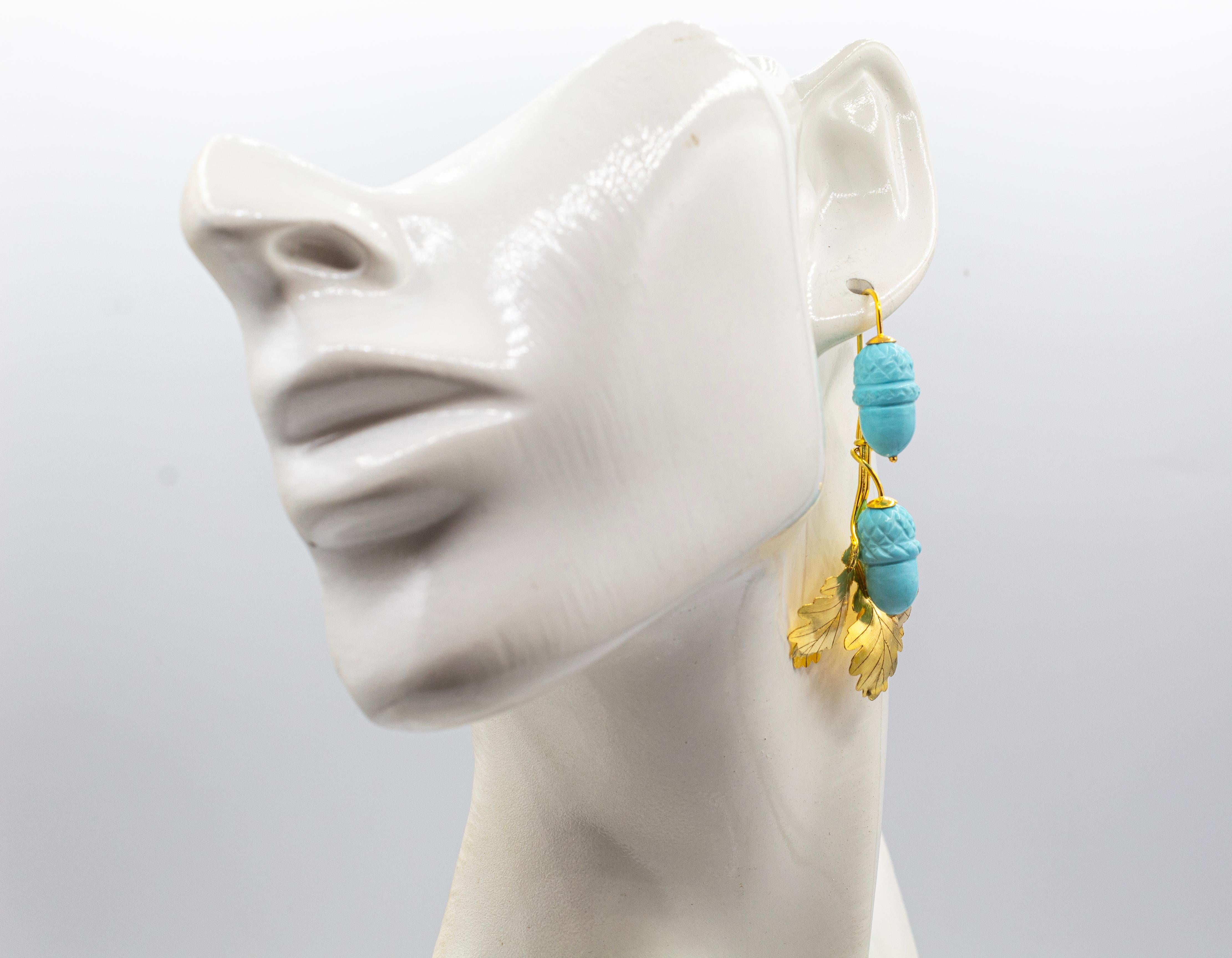 Art Nouveau Style Handcrafted Turquoise Yellow Gold Drop 