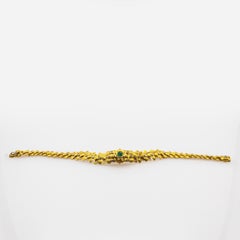 Art Nouveau Style Handcrafted White Diamond Emerald Yellow Gold Flowers Bracelet