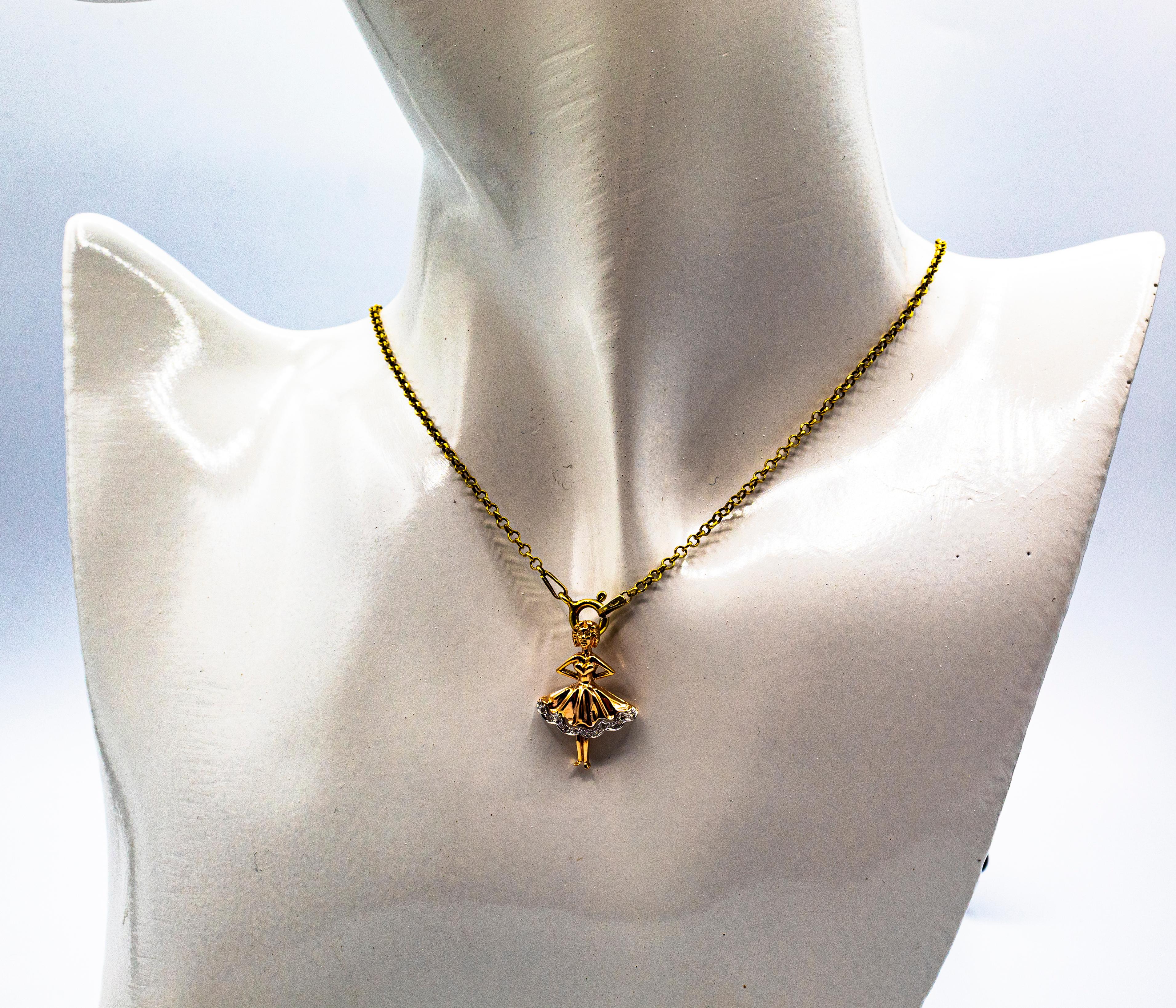 Art Nouveau Style Handcrafted White Diamond Rose Gold Dancer Pendant Necklace For Sale 3
