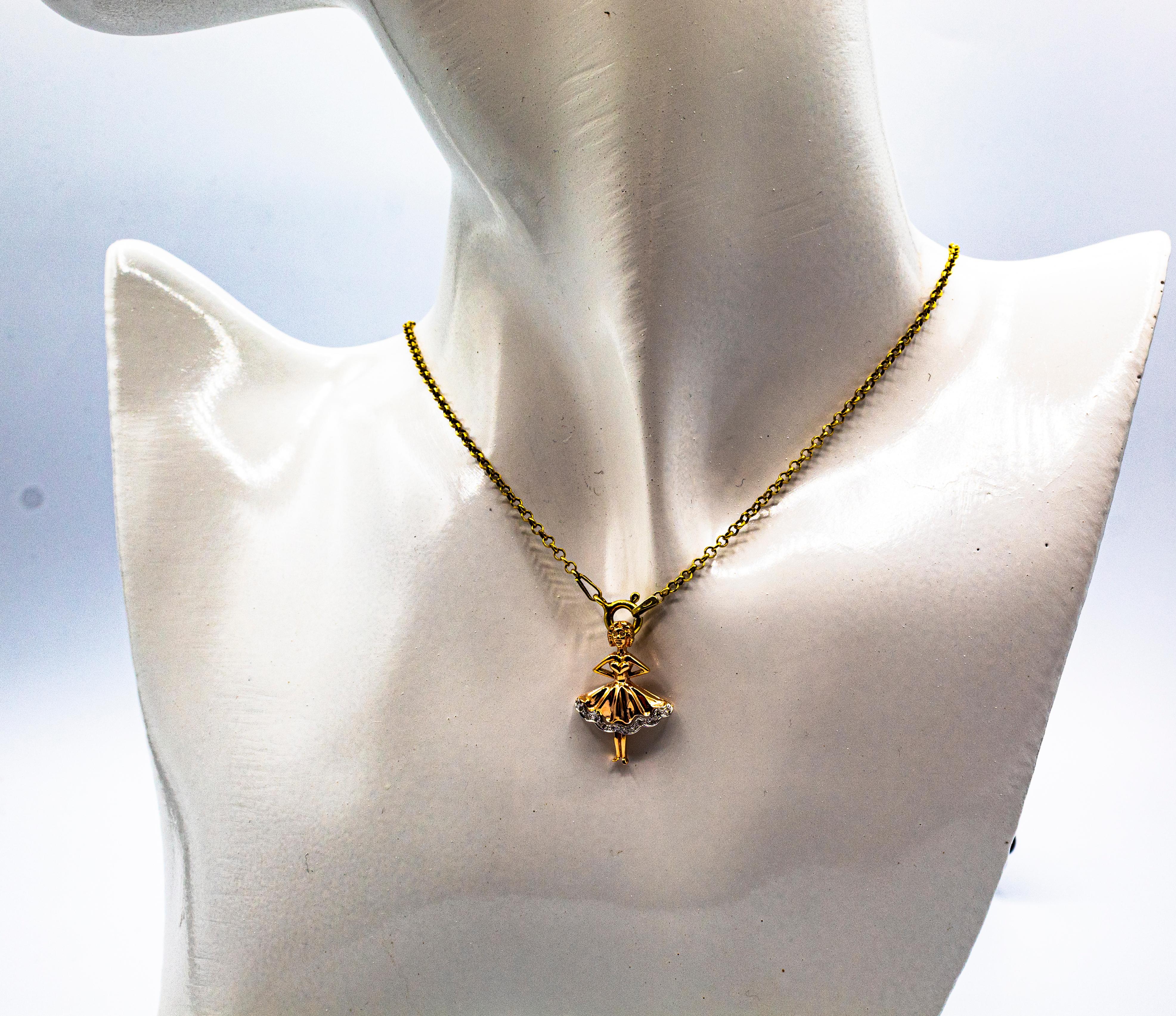 Art Nouveau Style Handcrafted White Diamond Rose Gold Dancer Pendant Necklace For Sale 4